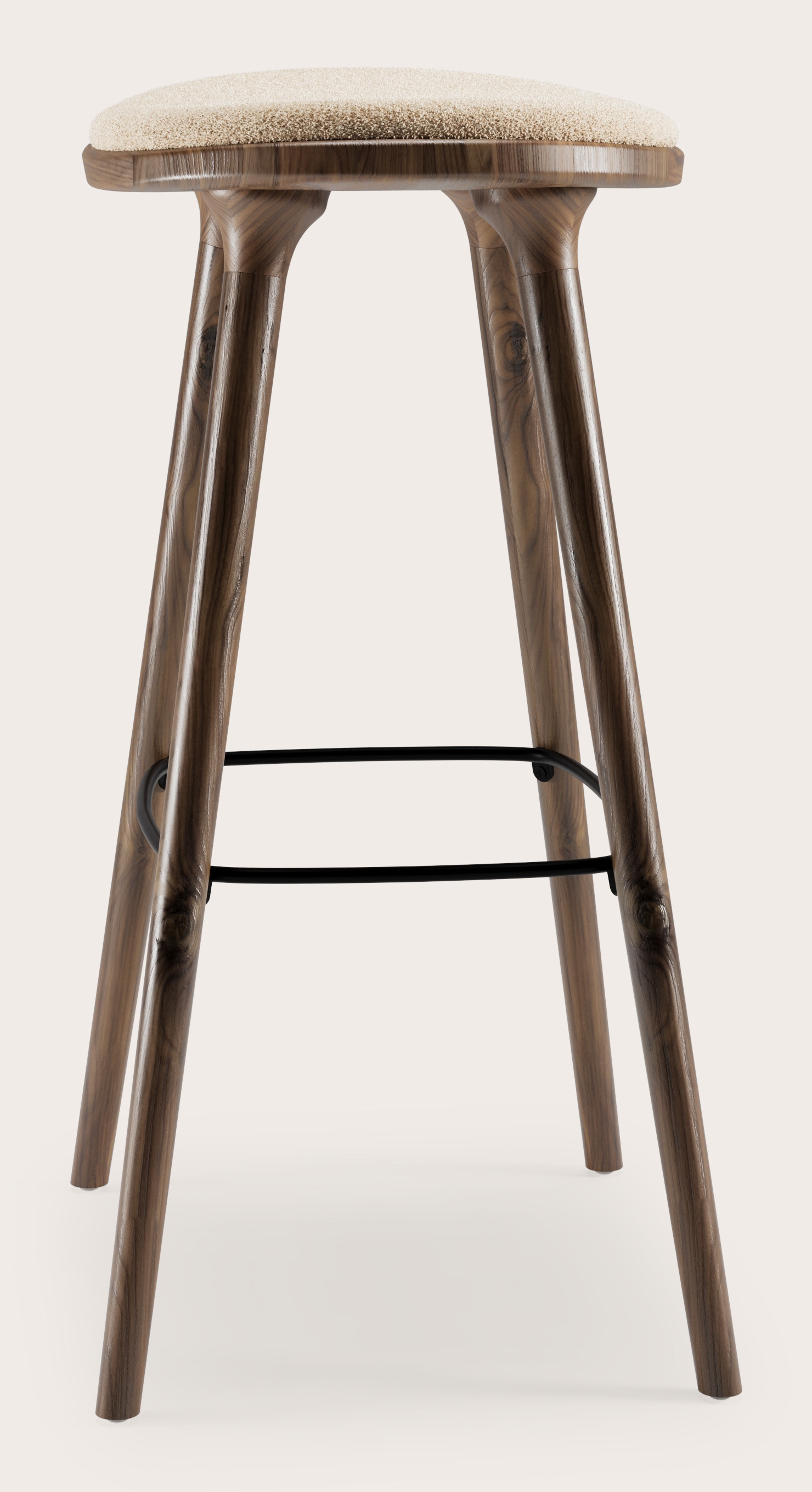 Tabouret de bar haute Olbia en noyer massif avec assise en Aria tissu Beige