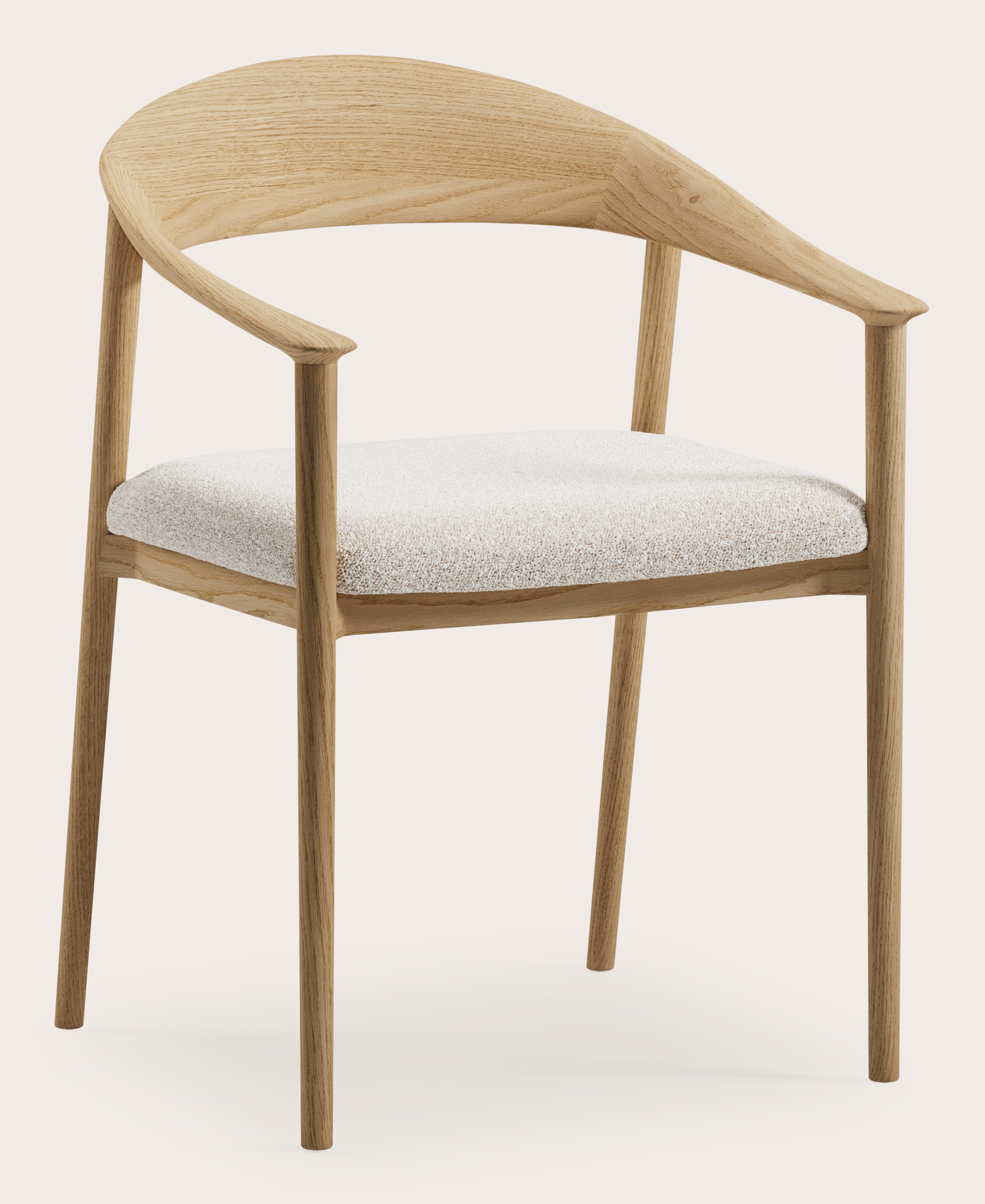 Cerso armstoel in natuurkleurige eik met zitting in Ritmo stof Pearl