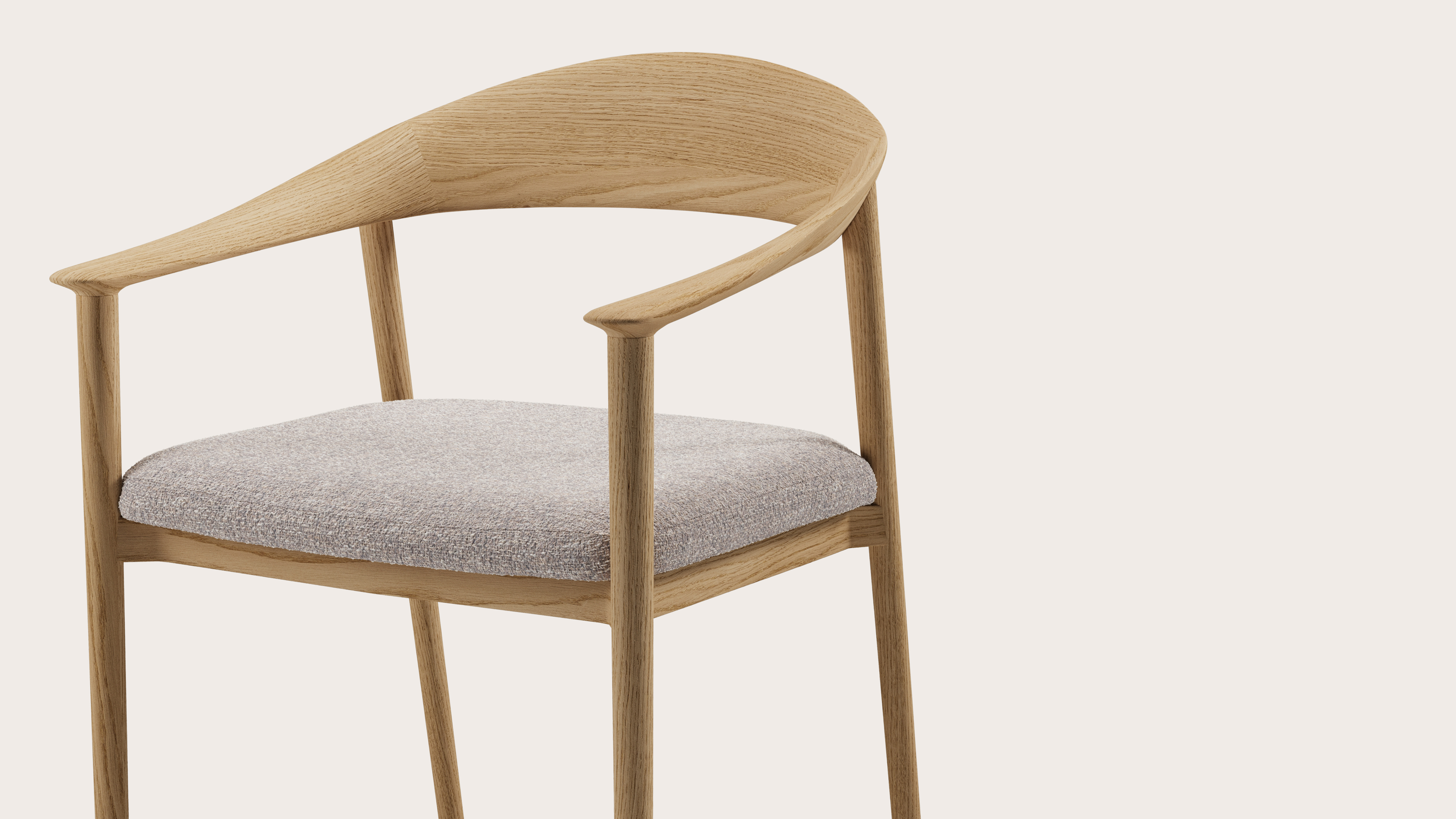 Fauteuil Cerso en chêne couleur naturelle avec assise en Stanza tissu Shell