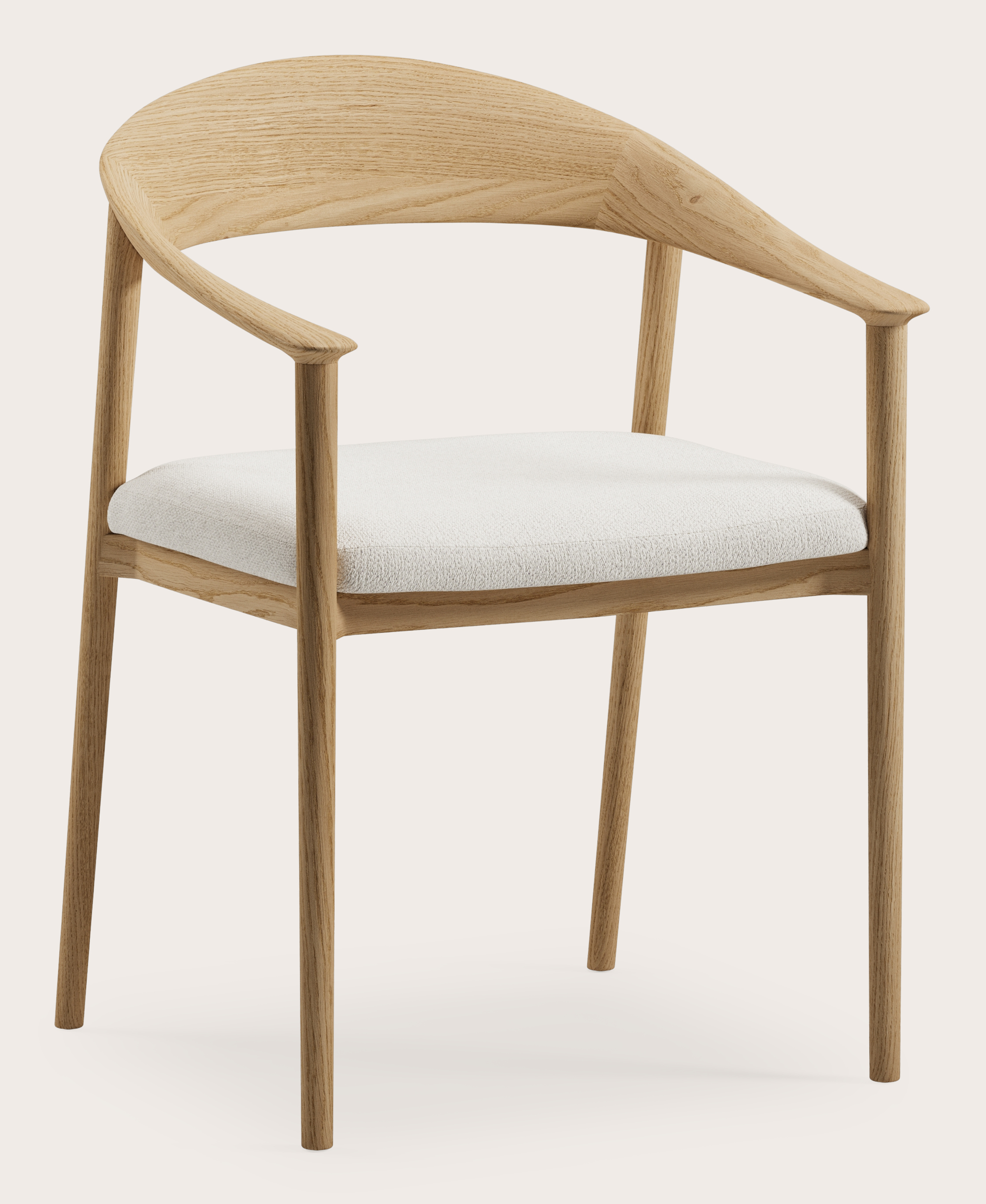 Cerso armstoel in natuurkleurige eik met zitting in Volti stof Pearl
