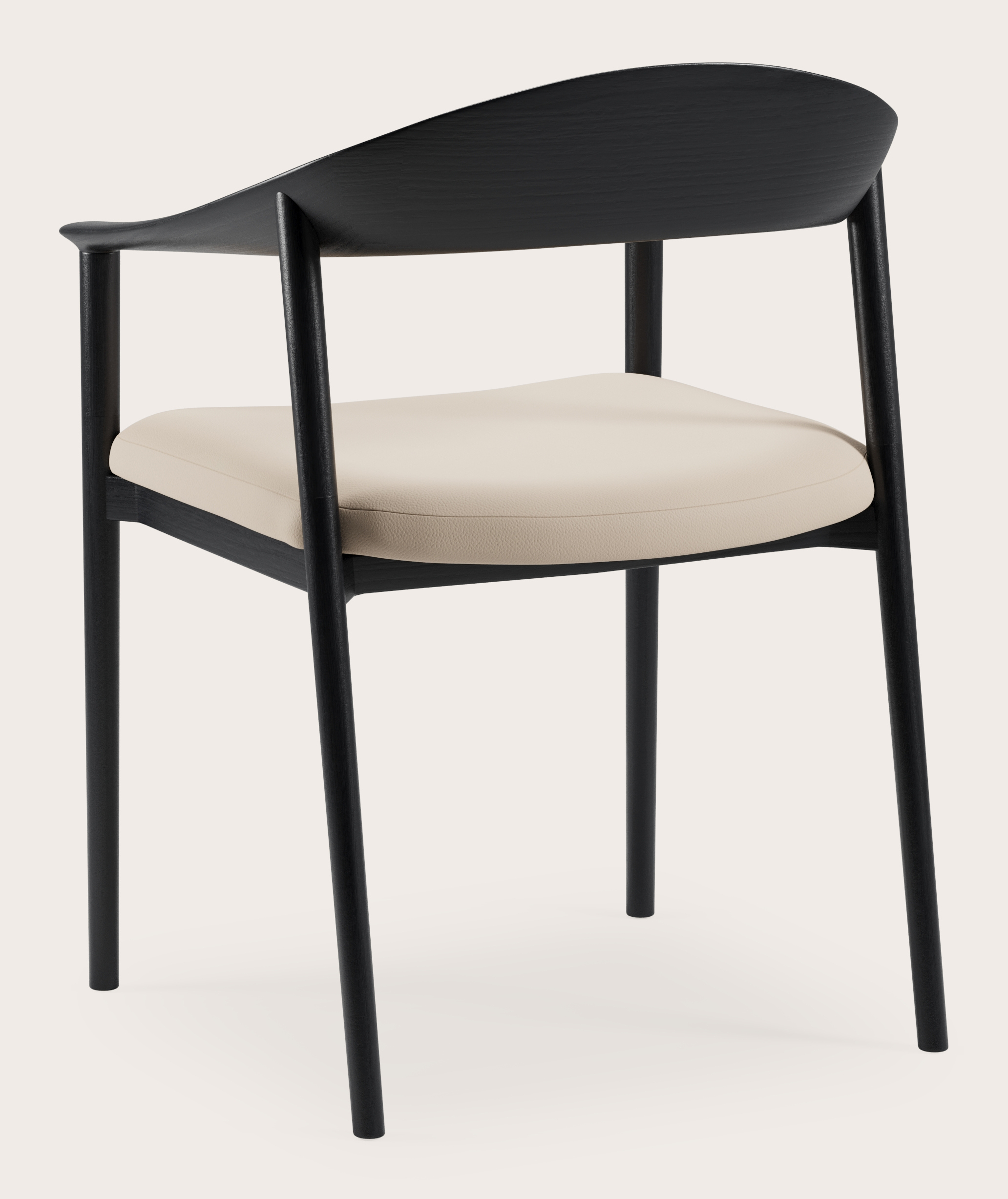Cerso armstoel in zwarte eik met zitting in Cuiro leder Latte