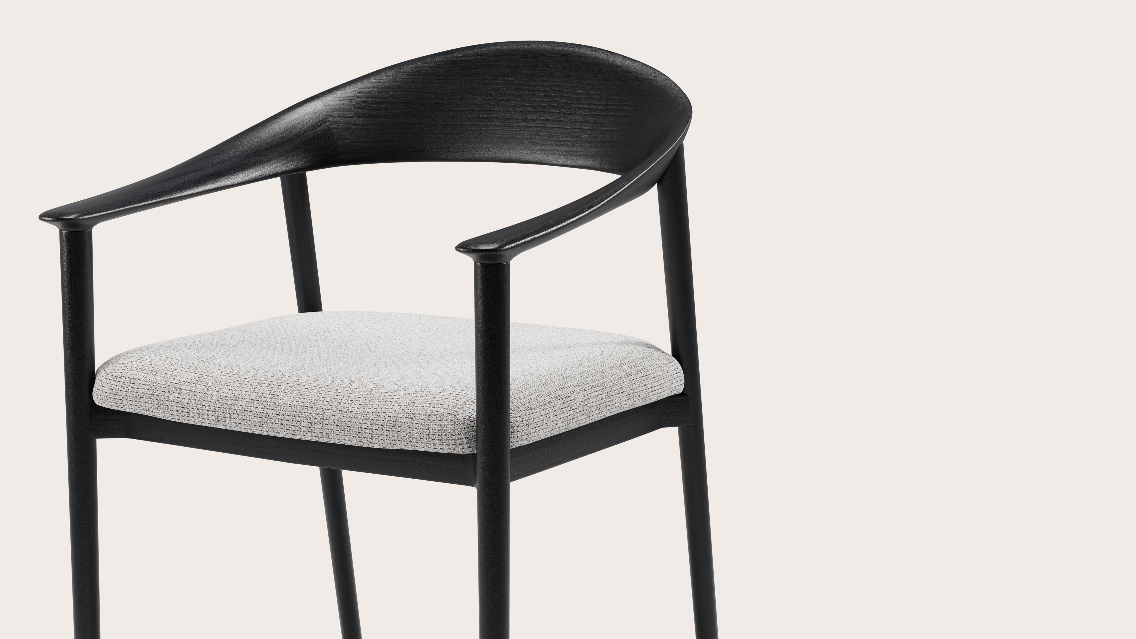 Fauteuil Cerso en chêne noir avec assise en Fuga tissu Grey