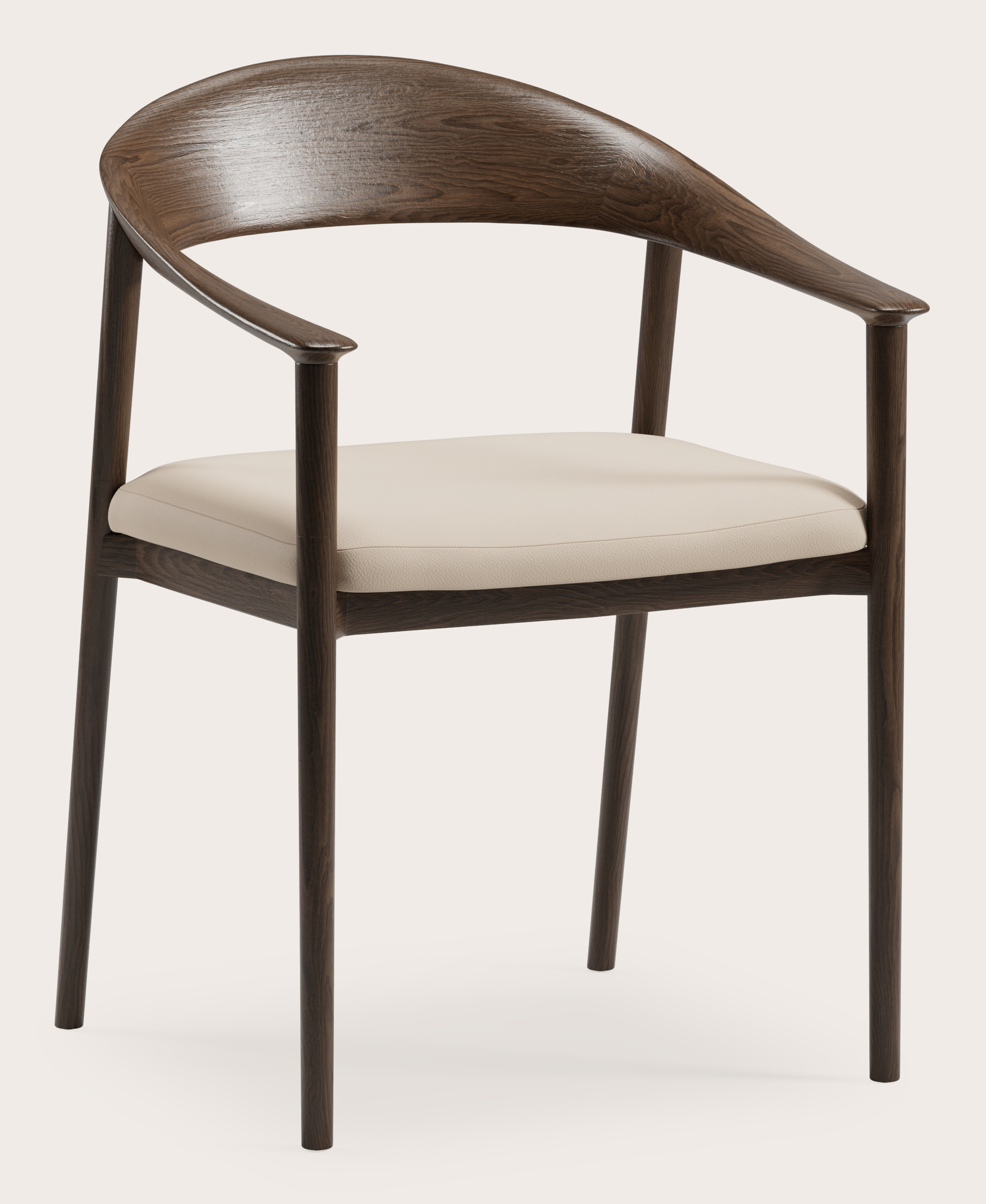 Cerso armstoel in gerookte eik met zitting in Cuiro leder Latte