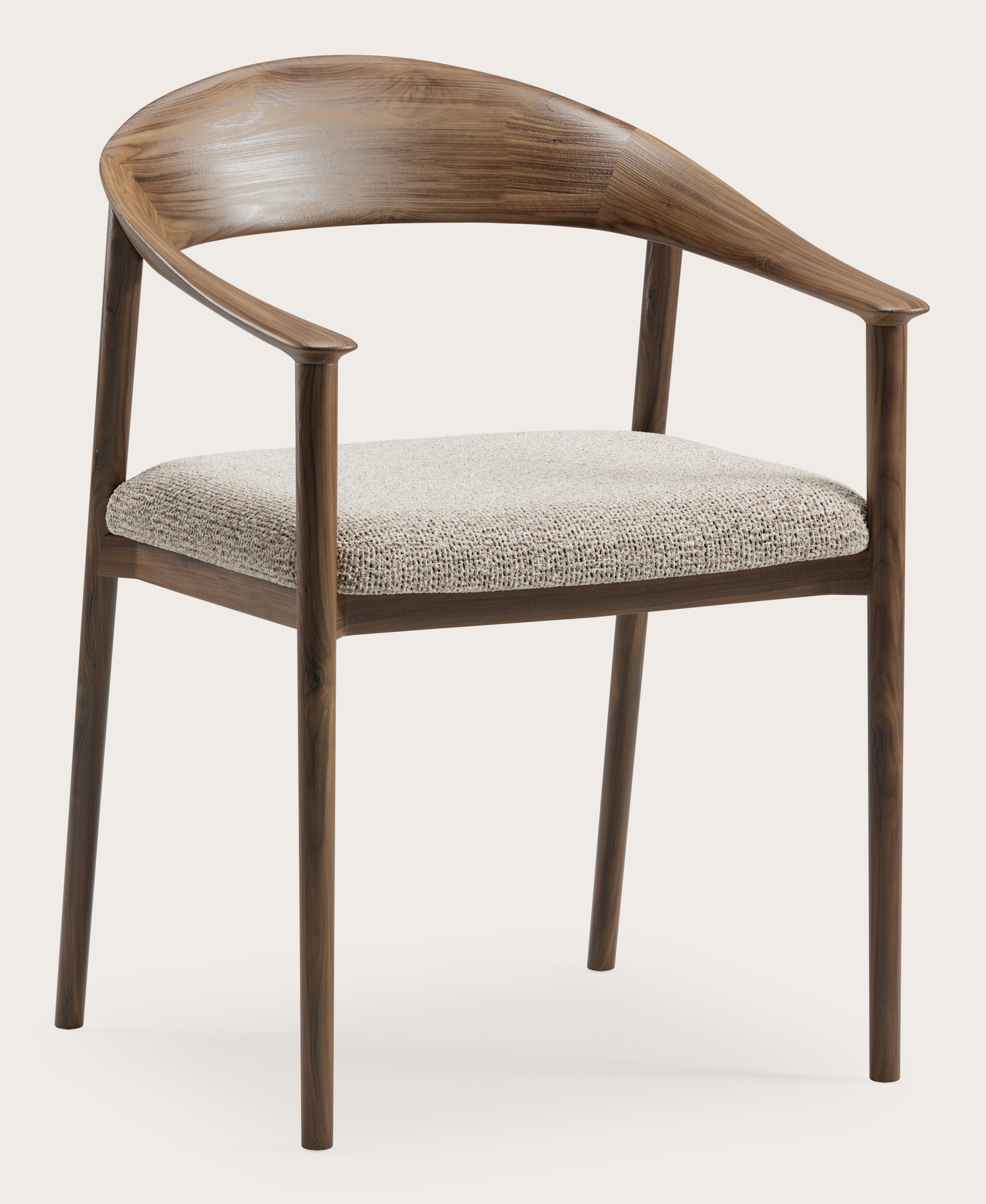 Cerso armstoel in walnoot met zitting in Fresco stof Natural