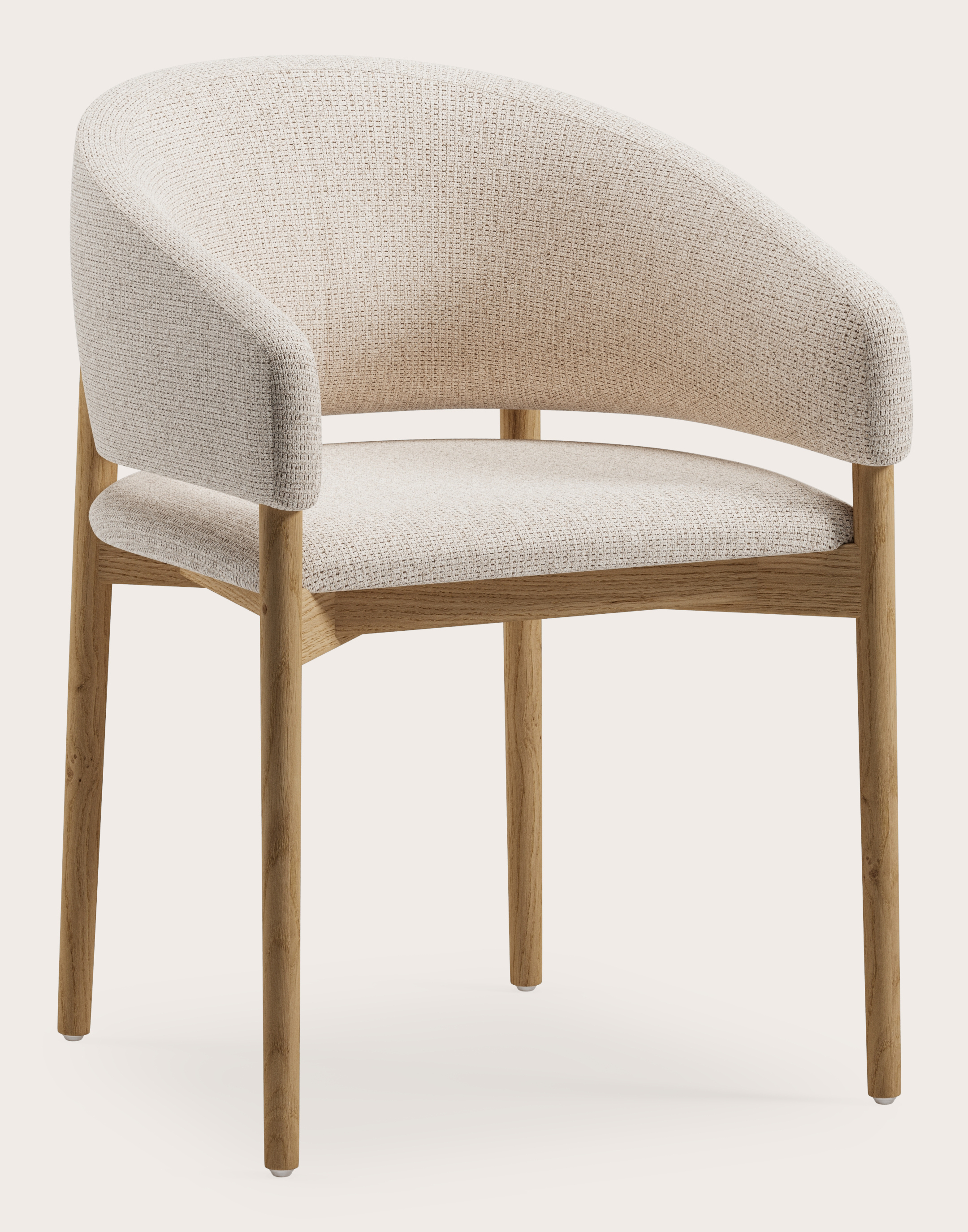 Fauteuil Comino en Fuga tissu Natural avec pied de chaise en chêne couleur naturelle