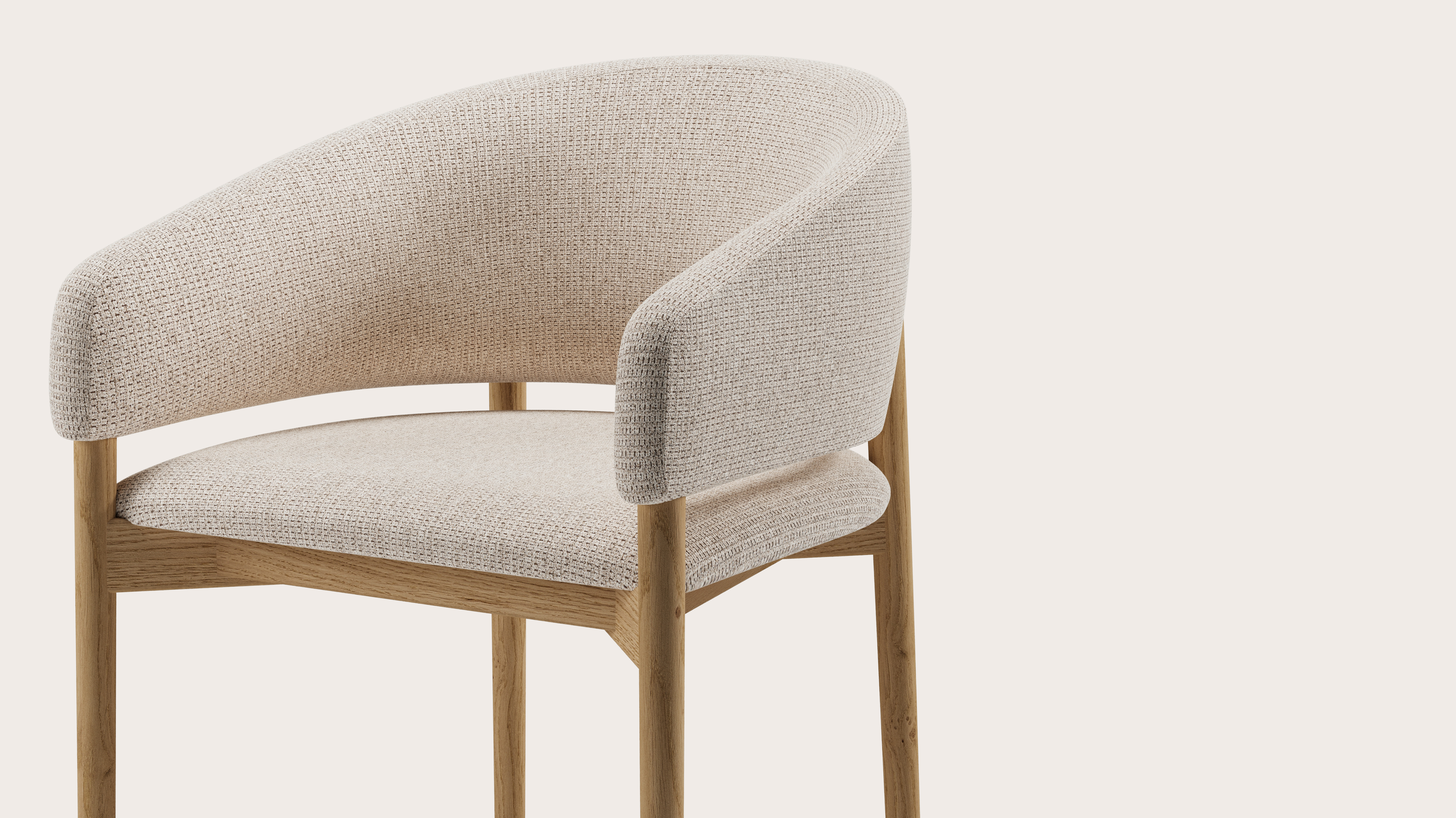 Fauteuil Comino en Fuga tissu Natural avec pied de chaise en chêne couleur naturelle
