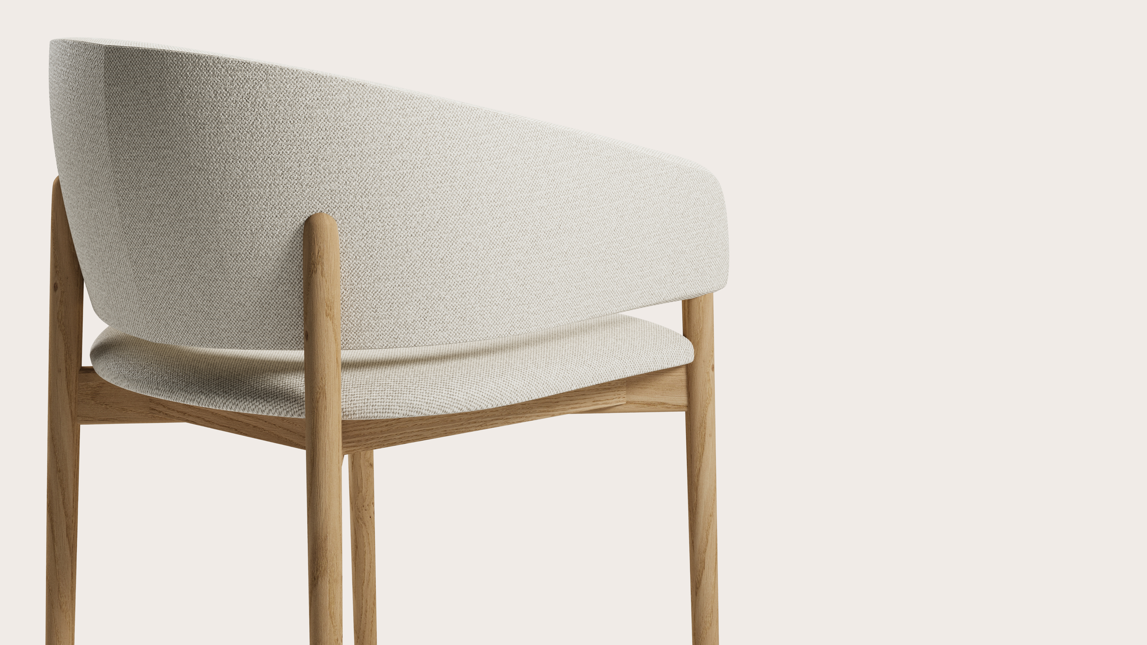 Fauteuil Comino en Brio tissu Linen avec pied de chaise en chêne couleur naturelle