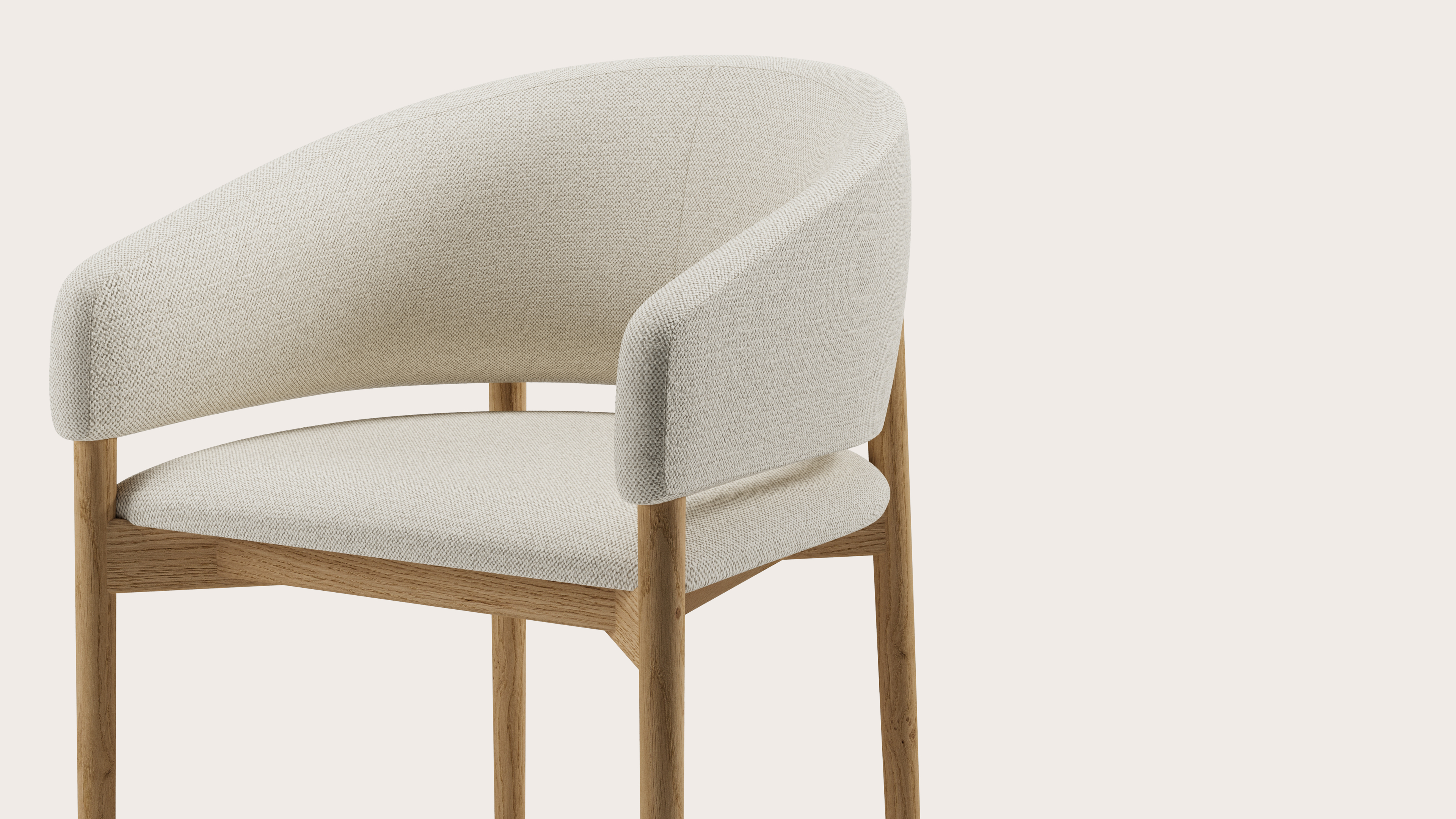 Fauteuil Comino en Brio tissu Linen avec pied de chaise en chêne couleur naturelle