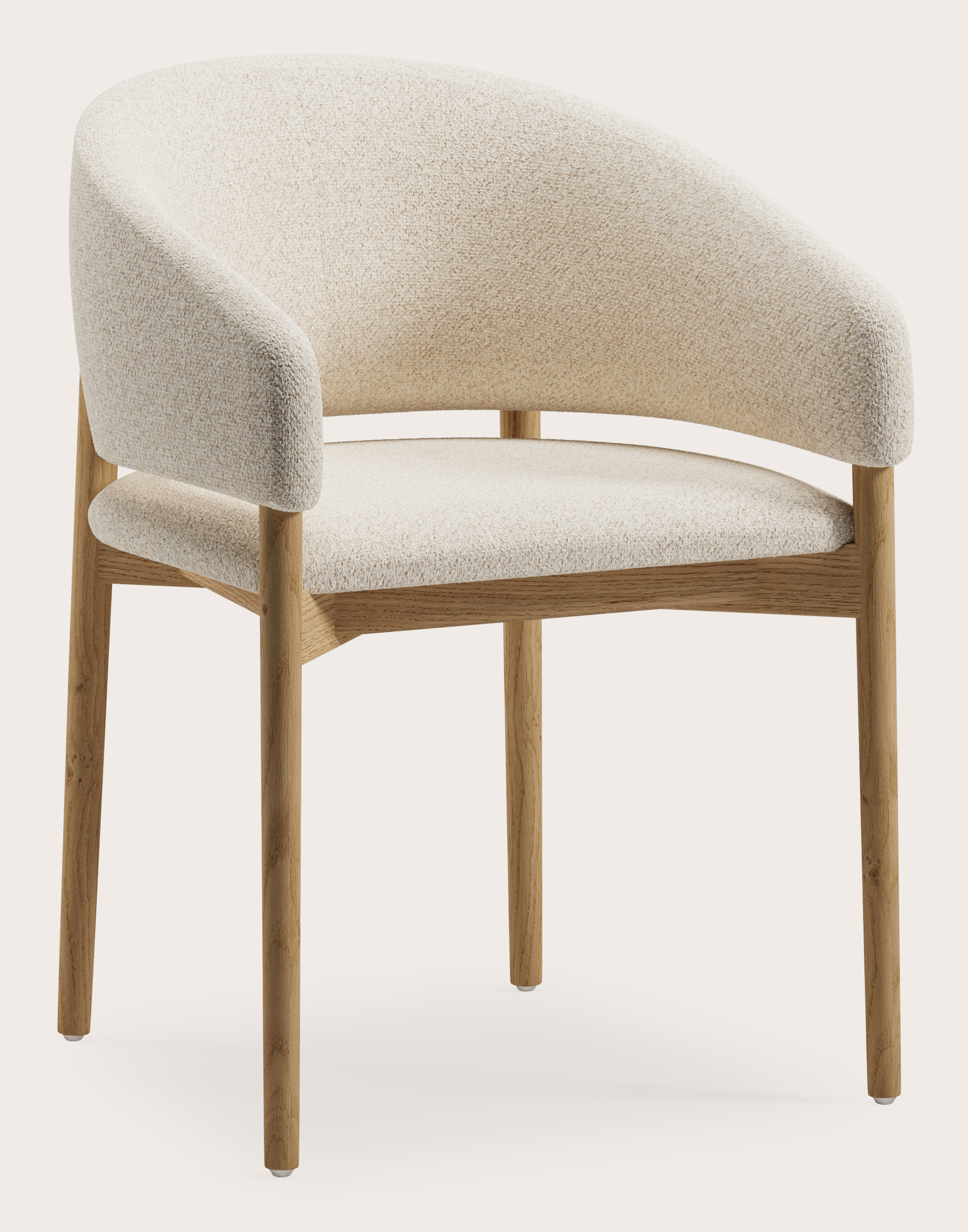 Comino armstoel in Mezzo stof Ecru met stoelpoot in natuurkleurige eik