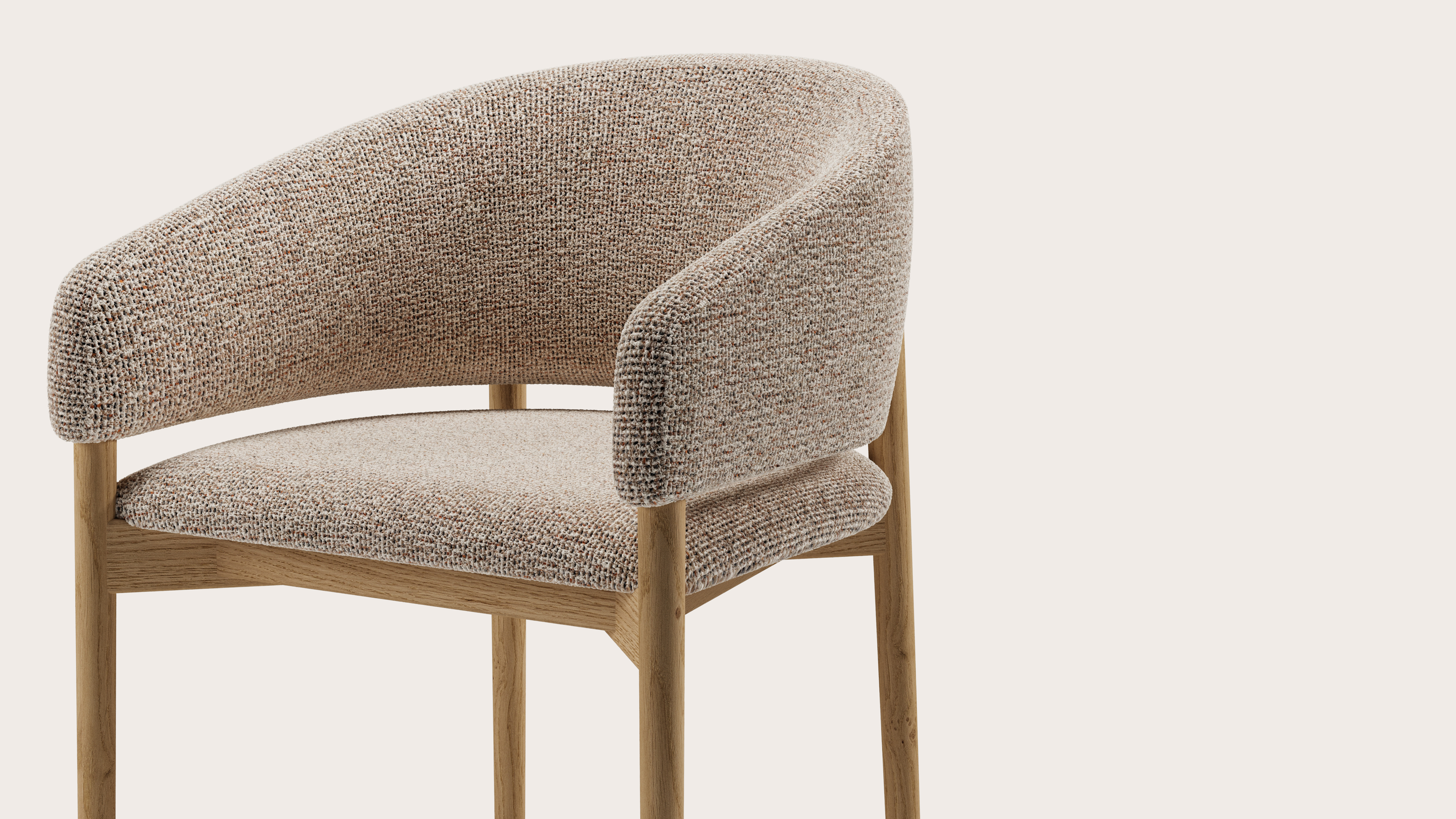 Fauteuil Comino en Fresco tissu Caramel avec pied de chaise en chêne couleur naturelle