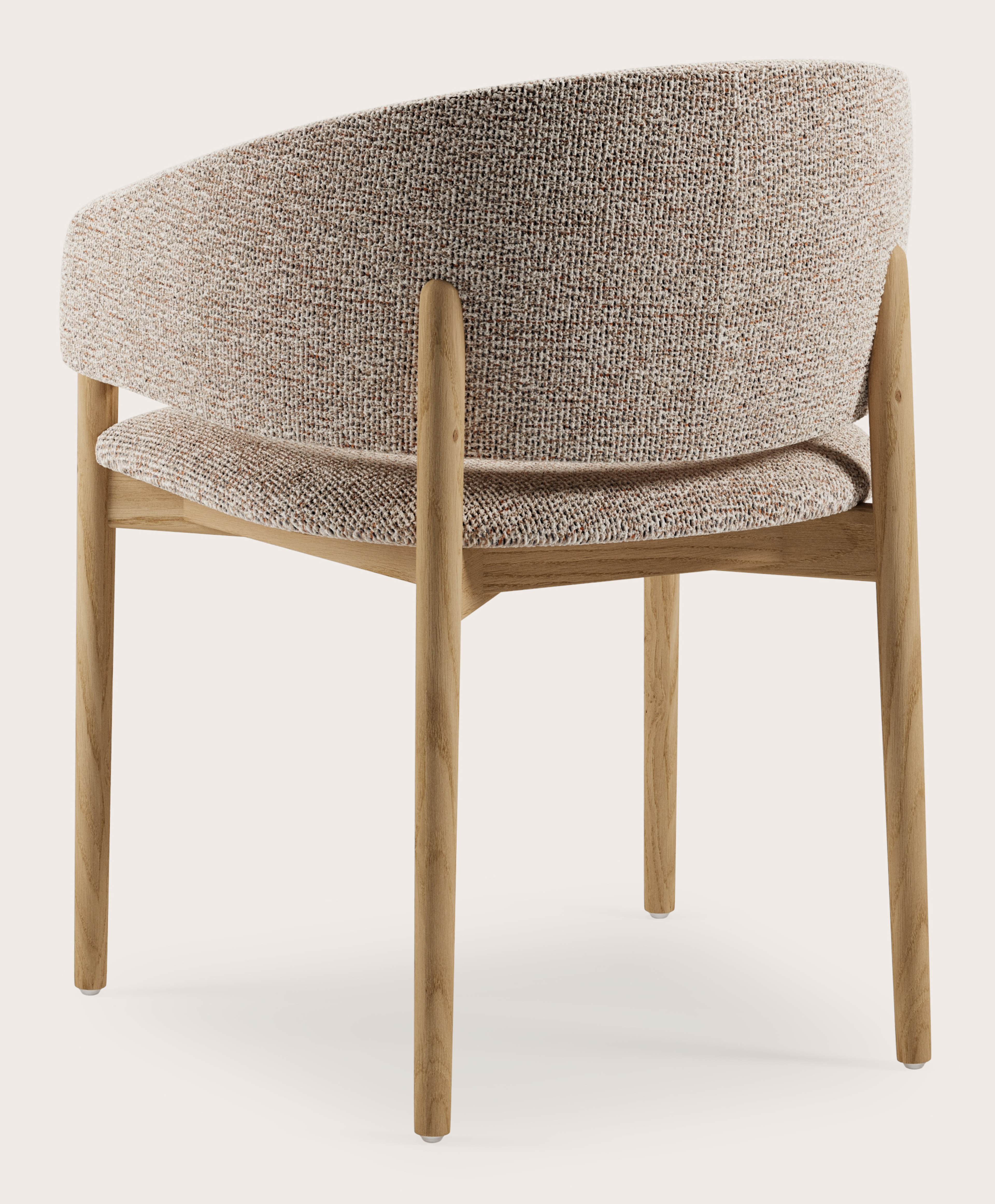 Fauteuil Comino en Fresco tissu Caramel avec pied de chaise en chêne couleur naturelle