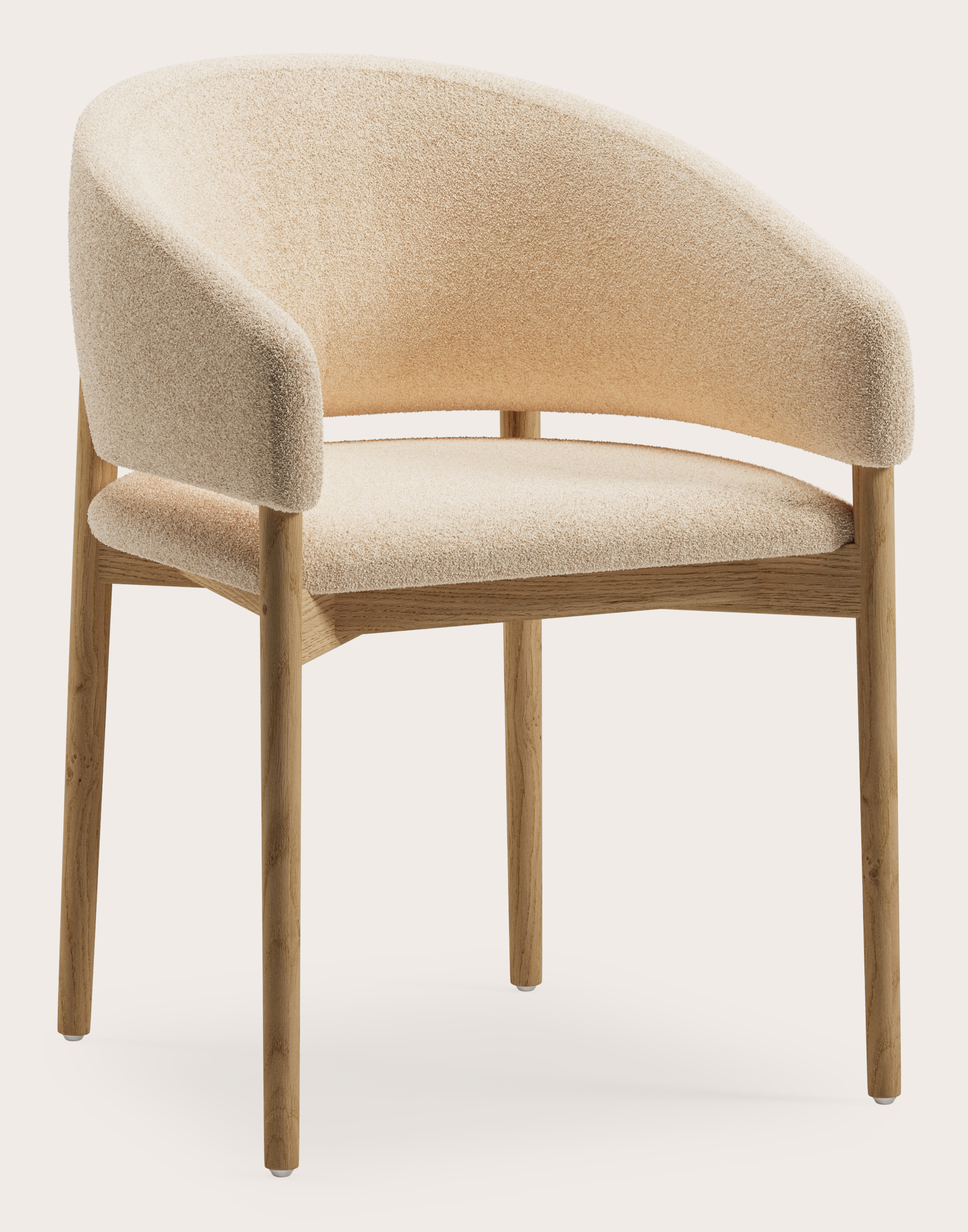 Comino armstoel in Aria stof Beige met stoelpoot in natuurkleurige eik