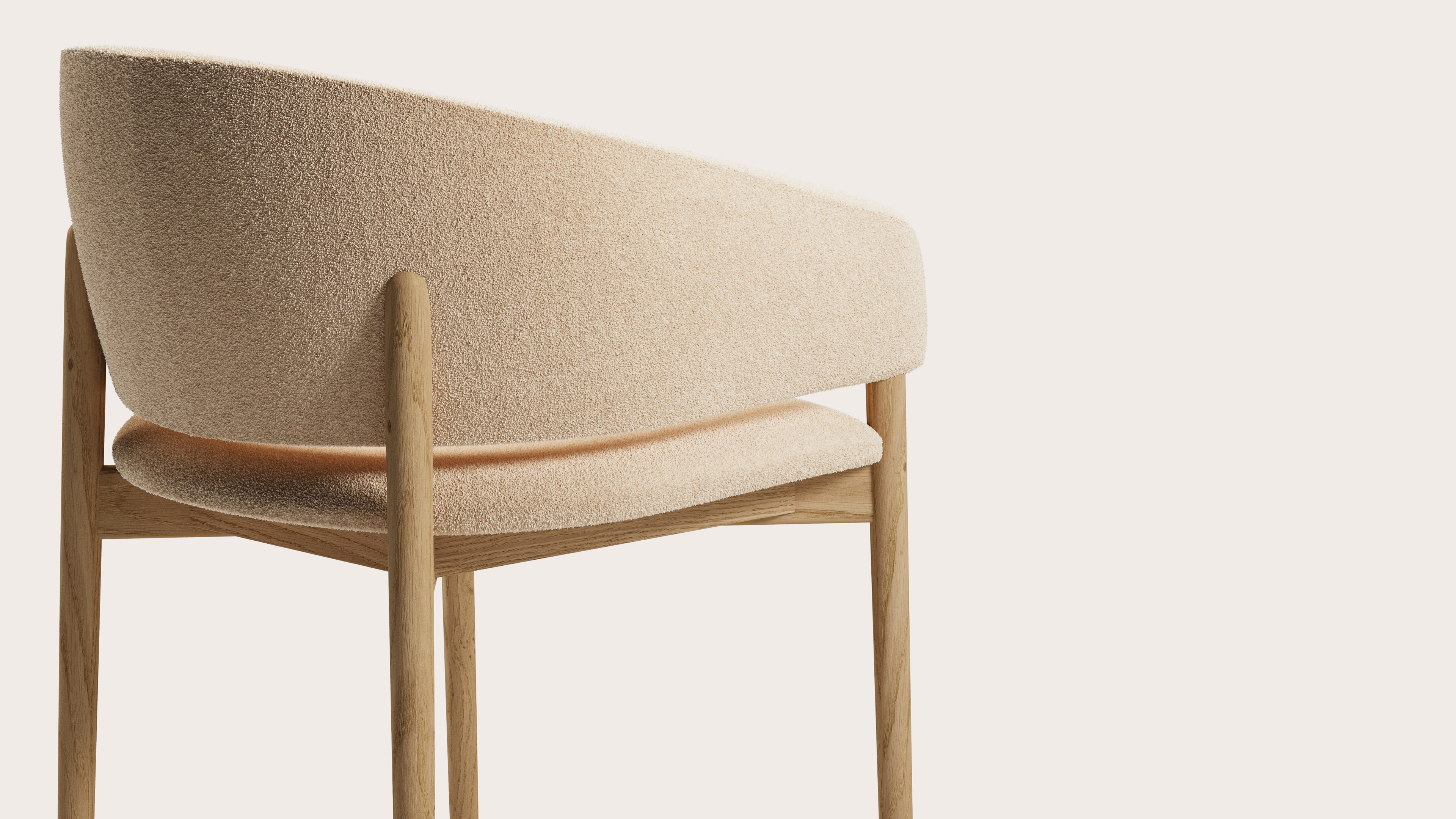 Comino armstoel in Aria stof Beige met stoelpoot in natuurkleurige eik