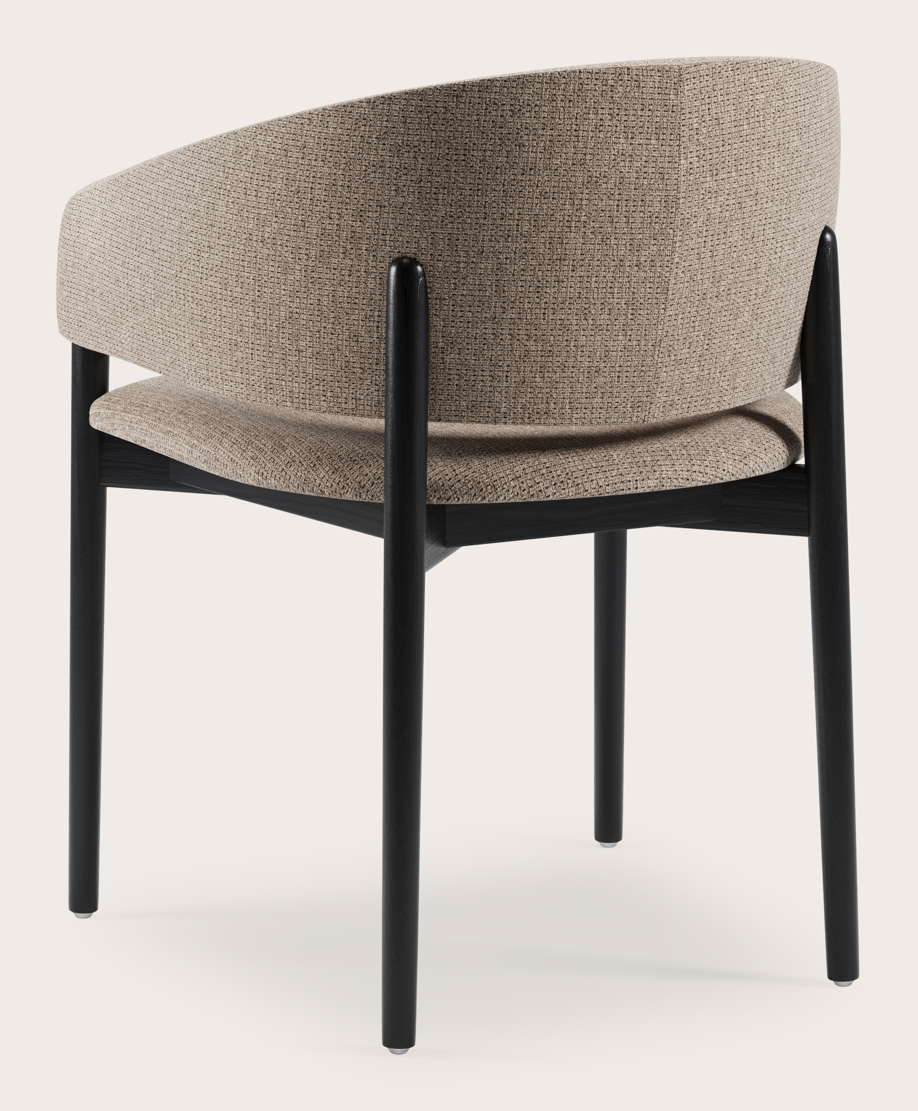 Fauteuil Comino en Fuga tissu Taupe avec pied de chaise en chêne noir