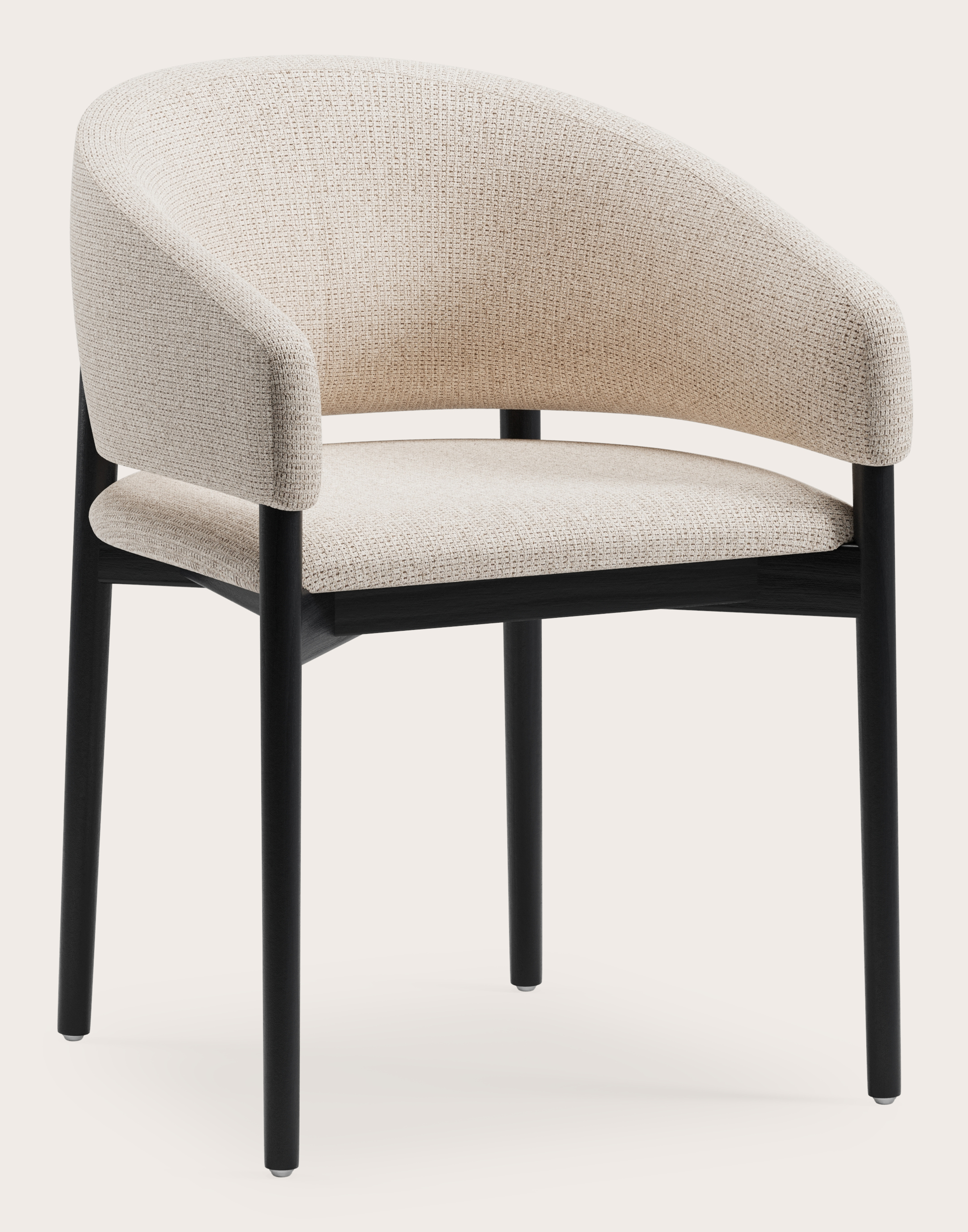 Comino armstoel in Fuga stof Natural met stoelpoot in zwarte eik