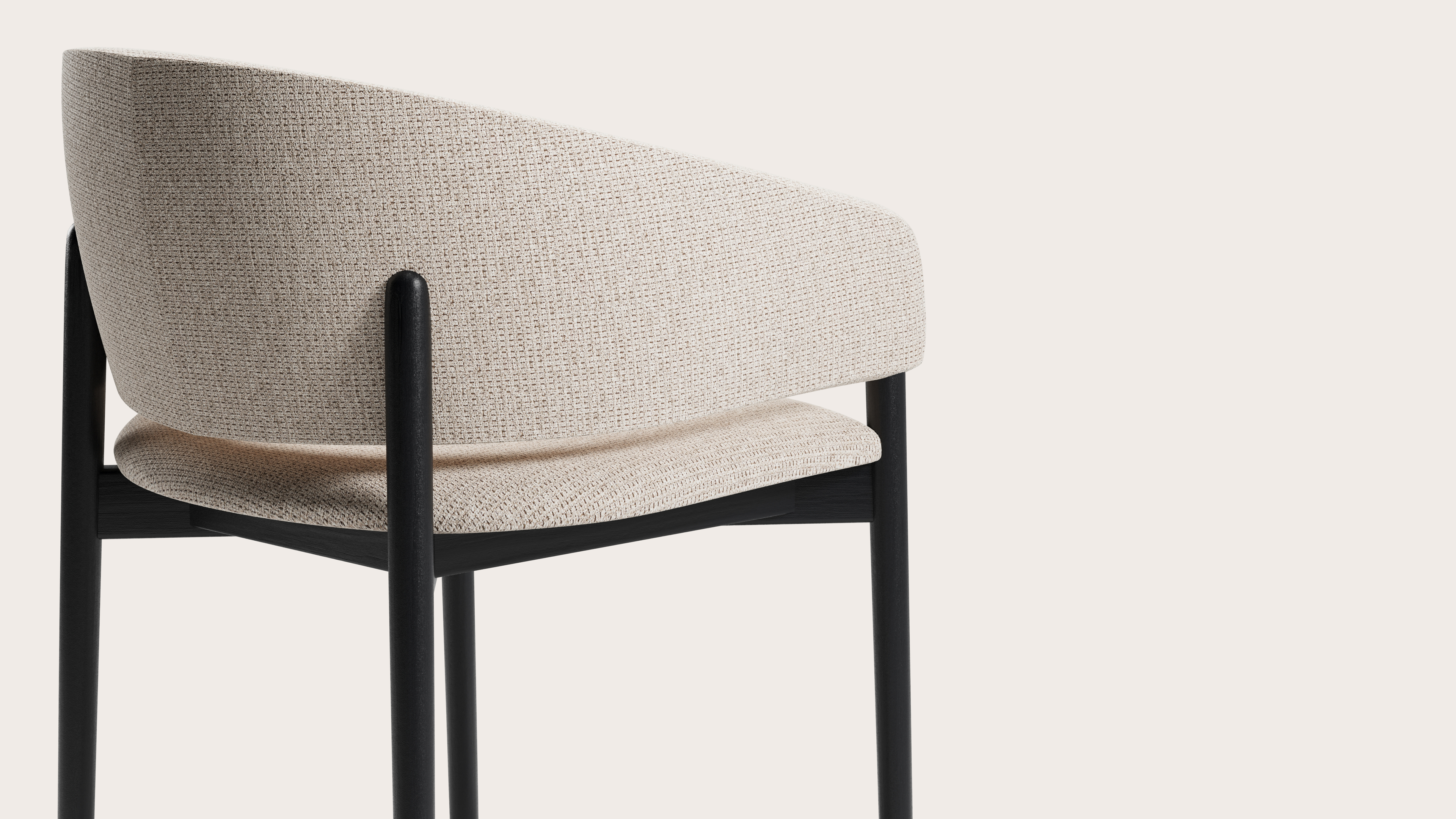 Comino armstoel in Fuga stof Natural met stoelpoot in zwarte eik