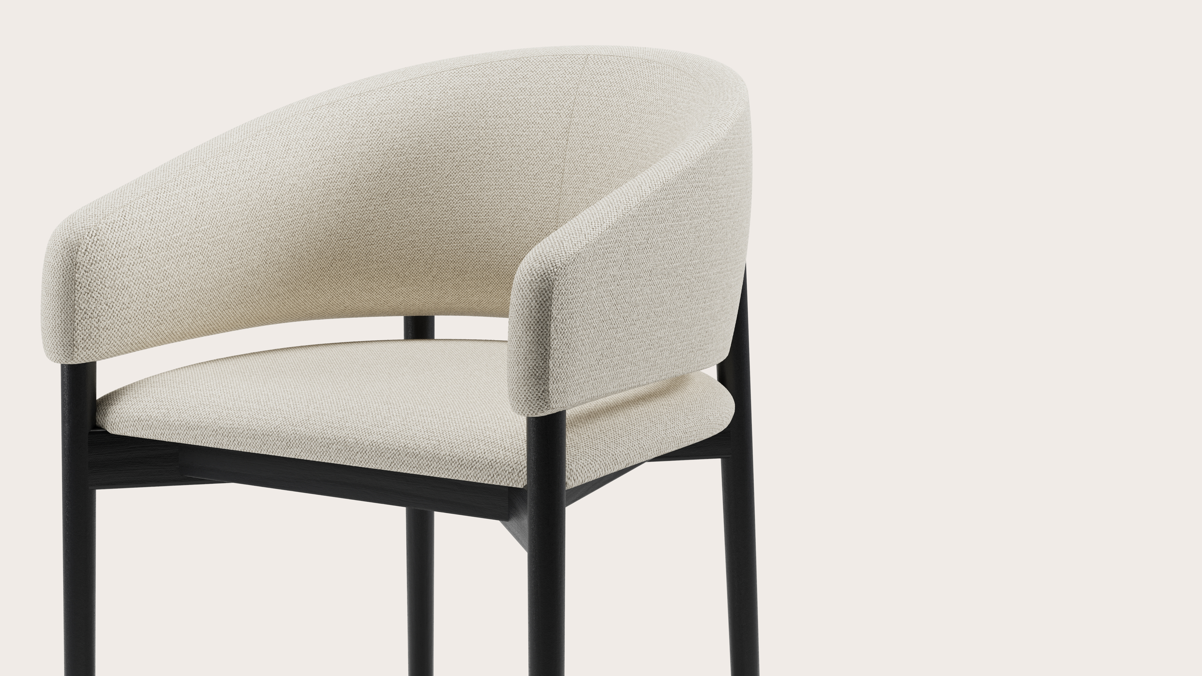 Comino armstoel in Brio stof Linen met stoelpoot in zwarte eik