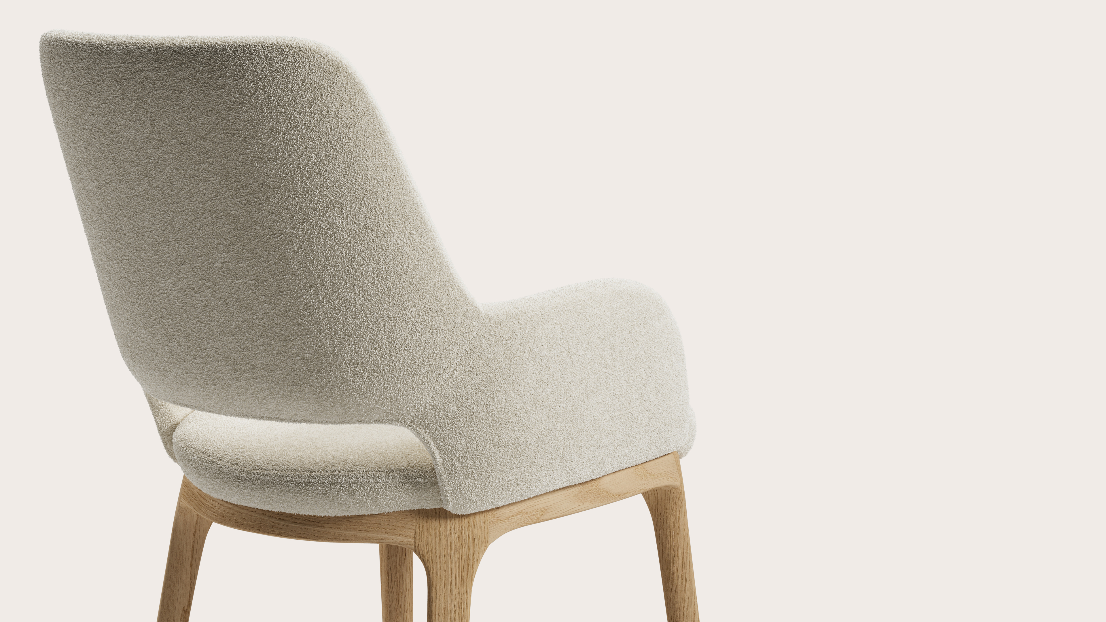 Fauteuil Giulio en Aria tissu Mastic avec pied de chaise en chêne couleur naturelle