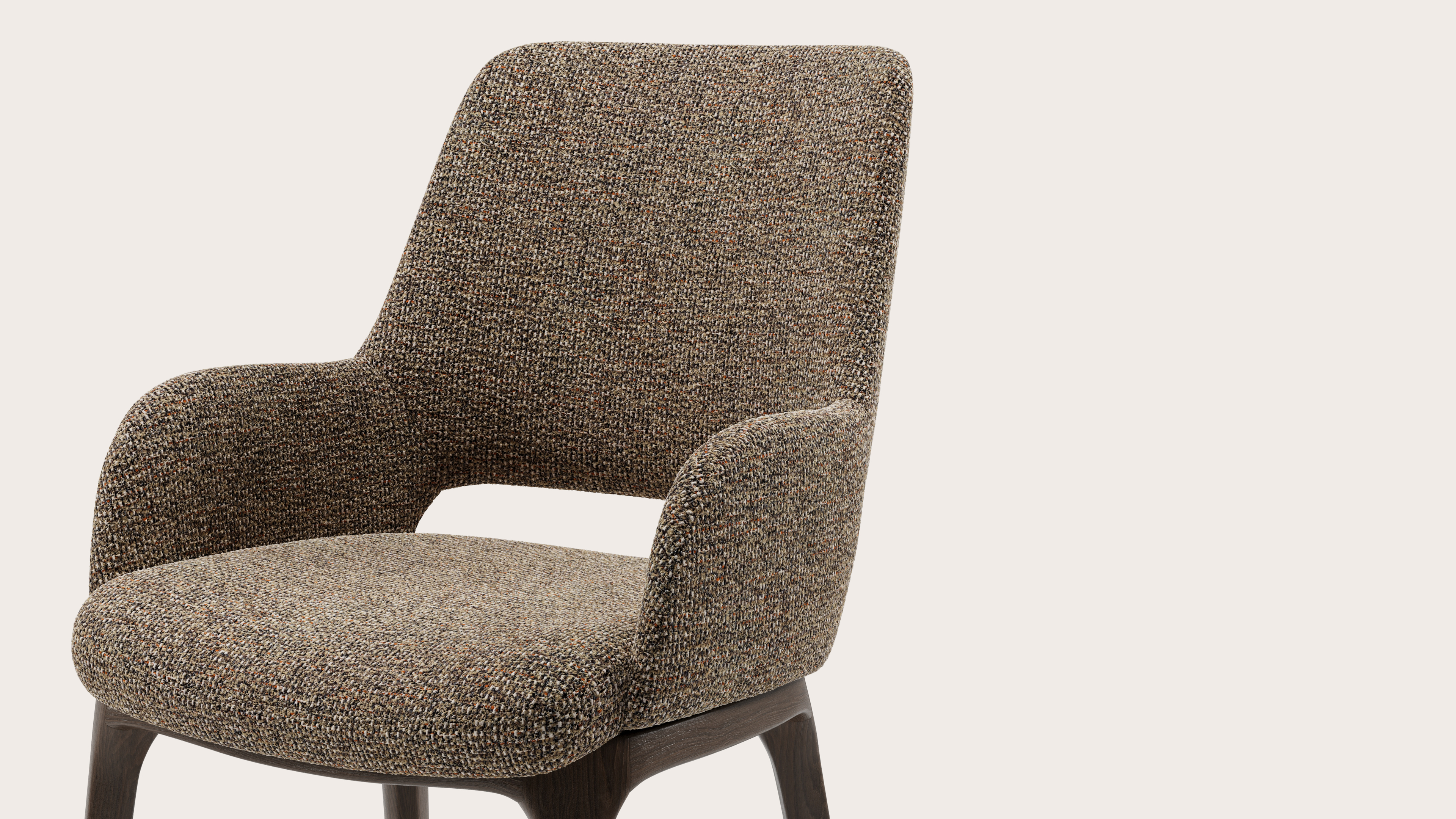 Fauteuil Giulio en Fresco tissu Wenge avec pied de chaise en chêne fumé