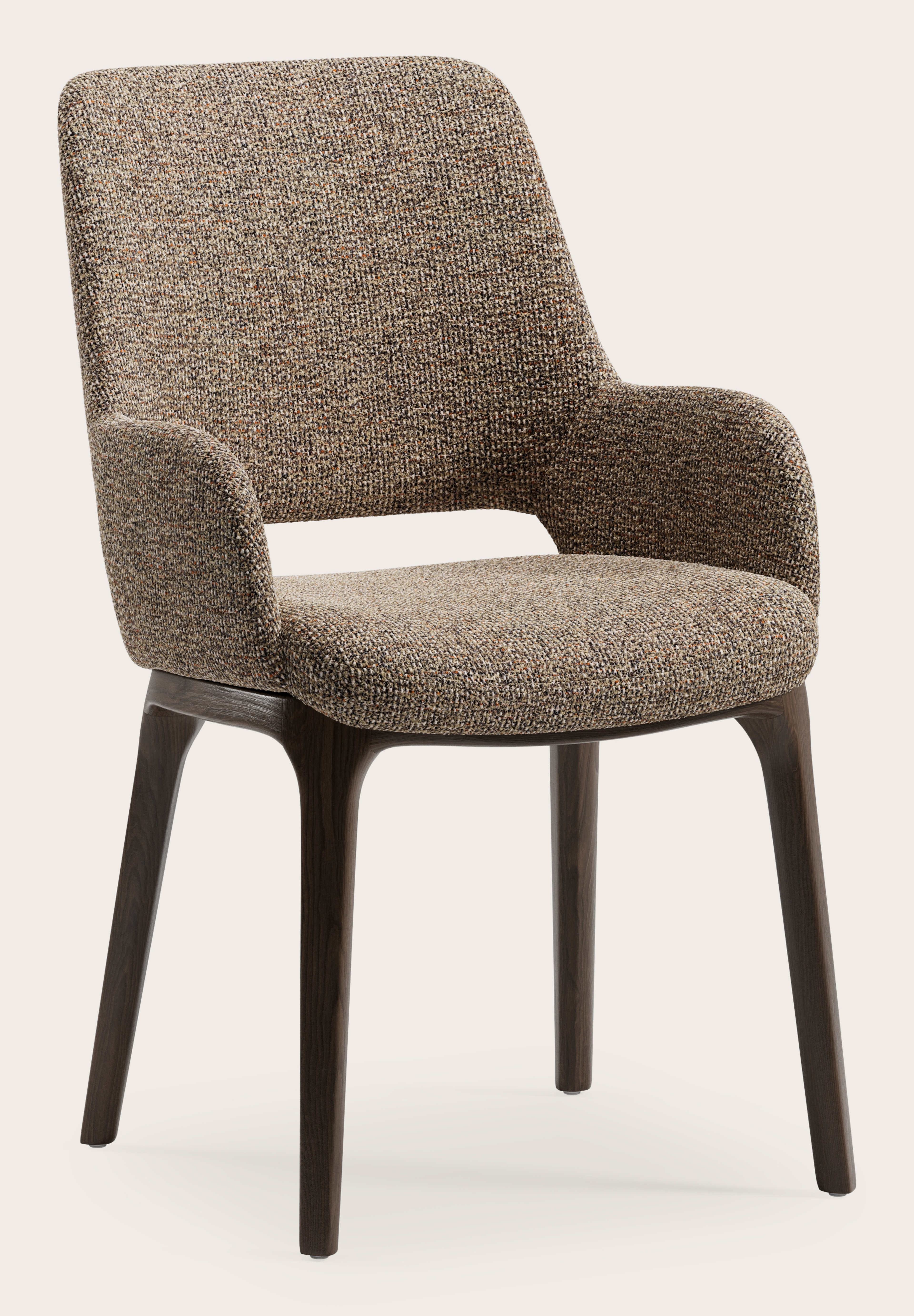 Fauteuil Giulio en Fresco tissu Wenge avec pied de chaise en chêne fumé