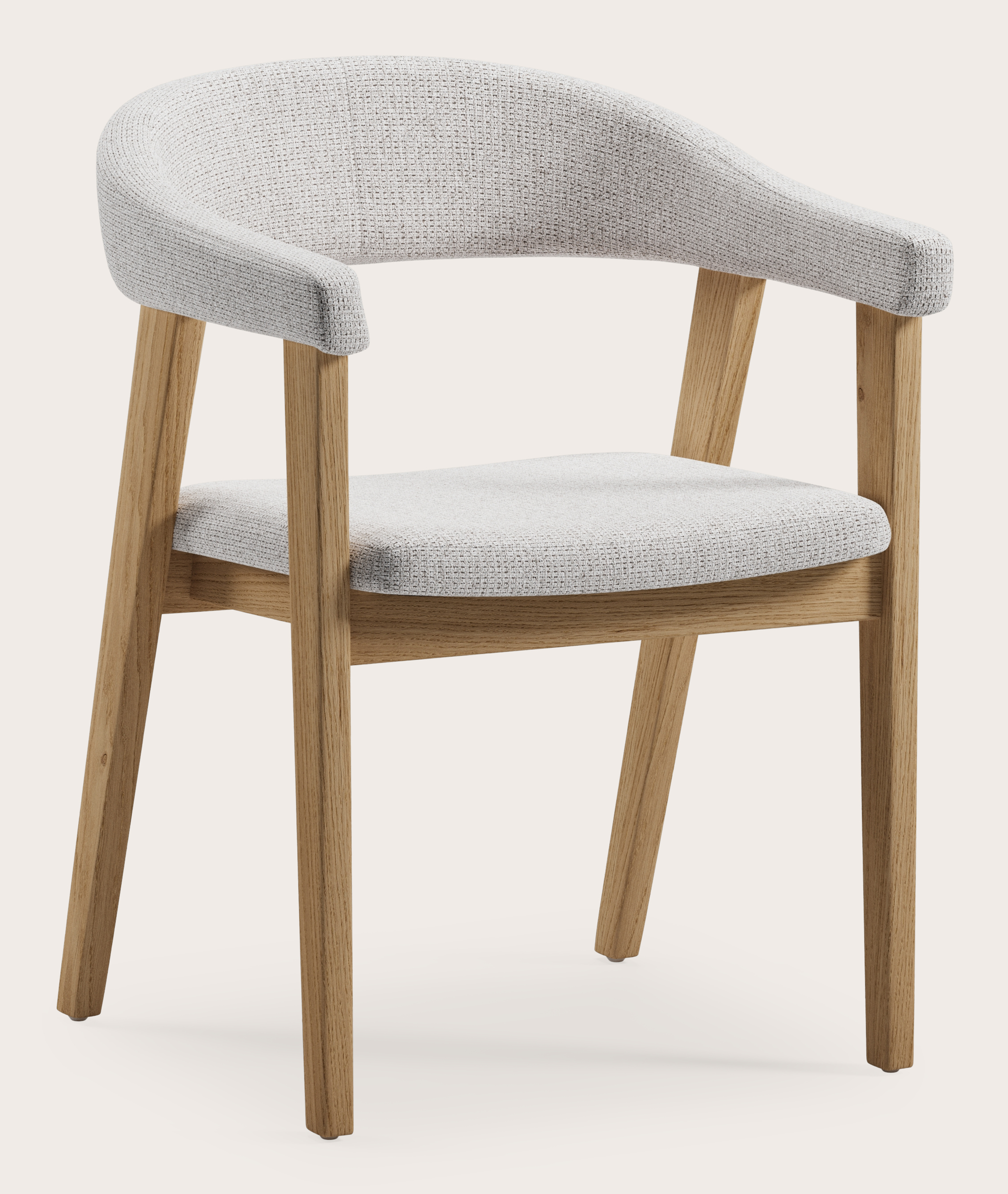 Gubbio armstoel in Fuga stof Grey met stoelpoot in natuurkleurige eik