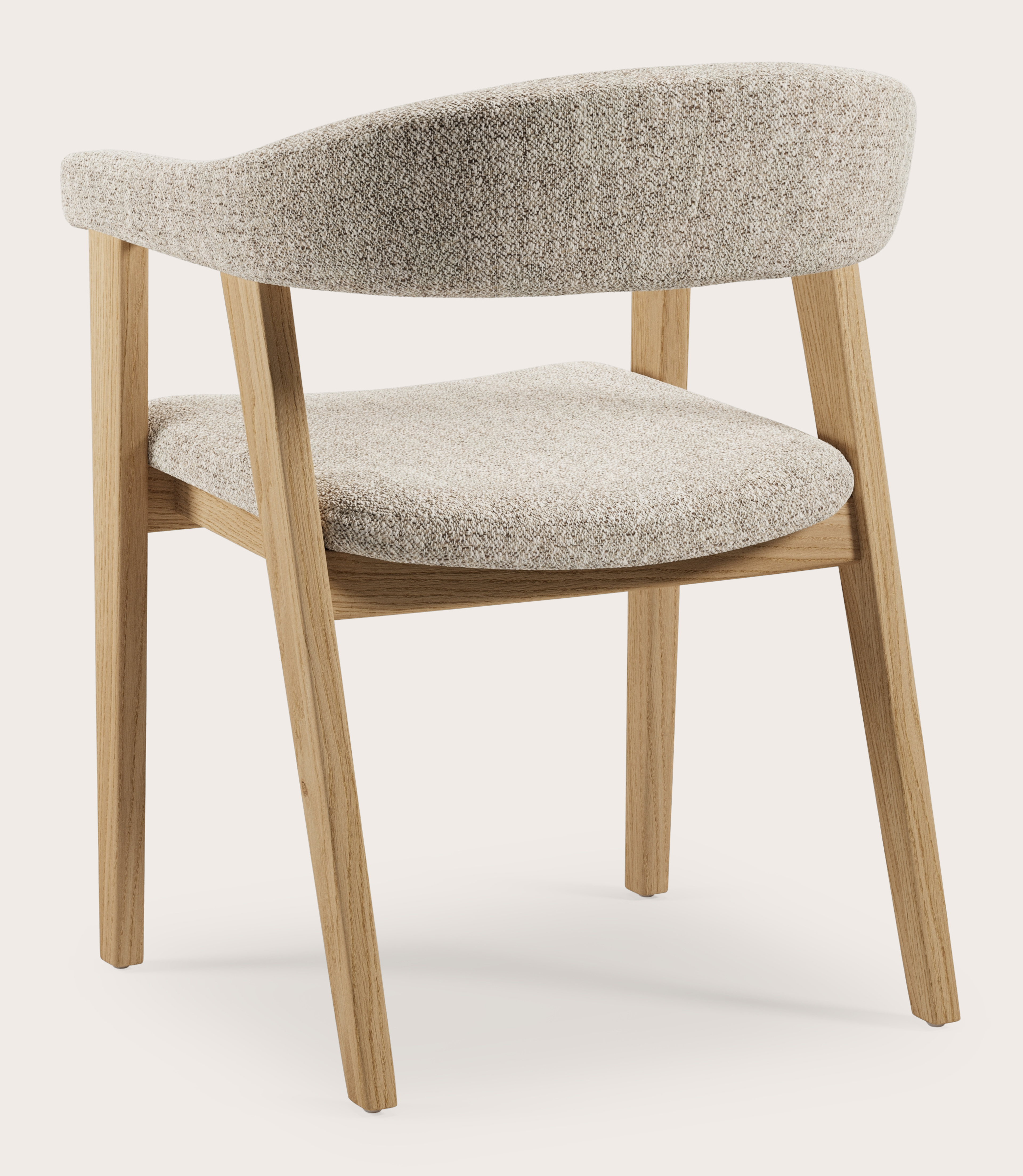 Fauteuil Gubbio en Stanza tissu Light Taupe avec pied de chaise en chêne couleur naturelle