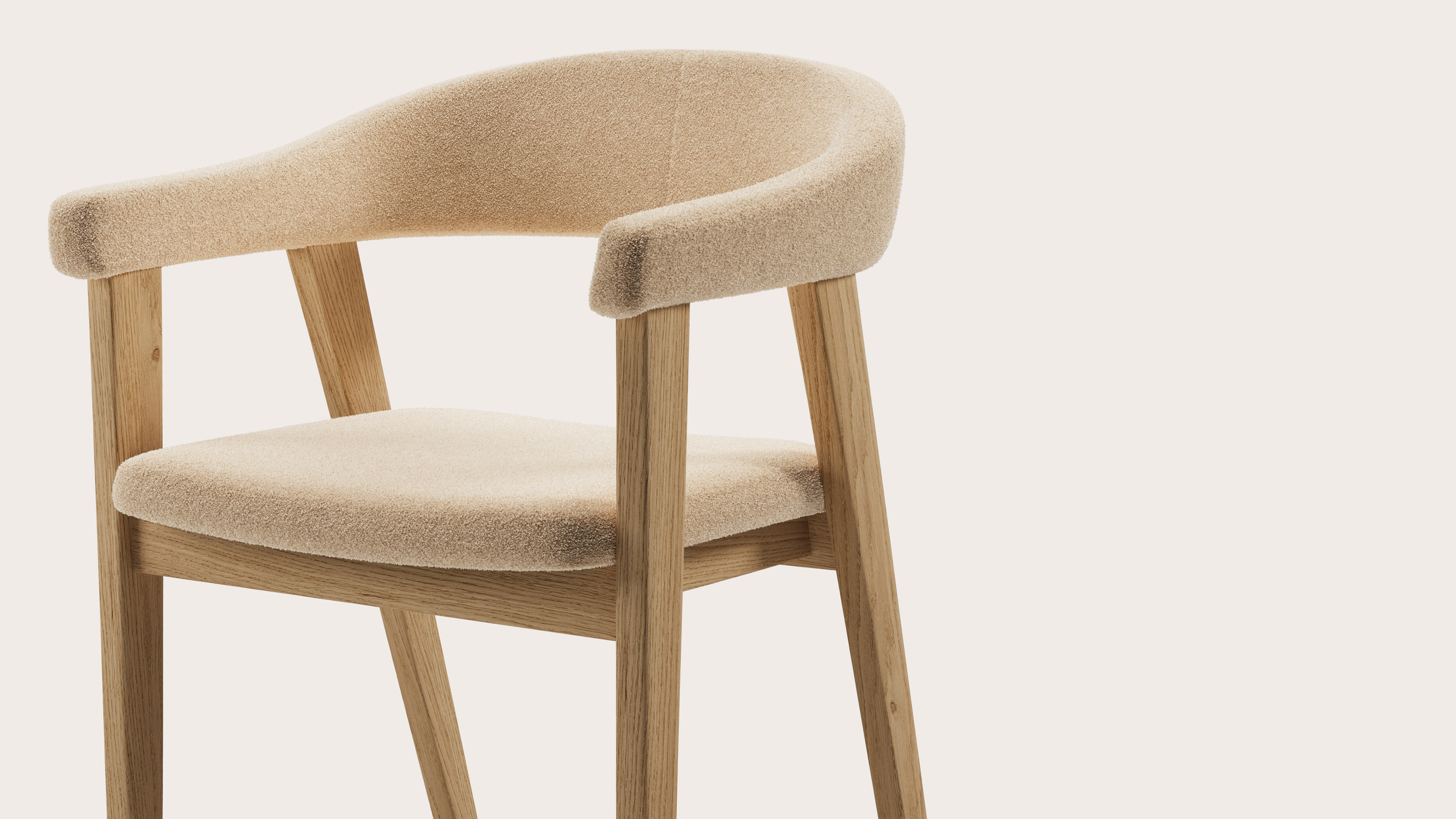 Gubbio armstoel in Aria stof Beige met stoelpoot in natuurkleurige eik