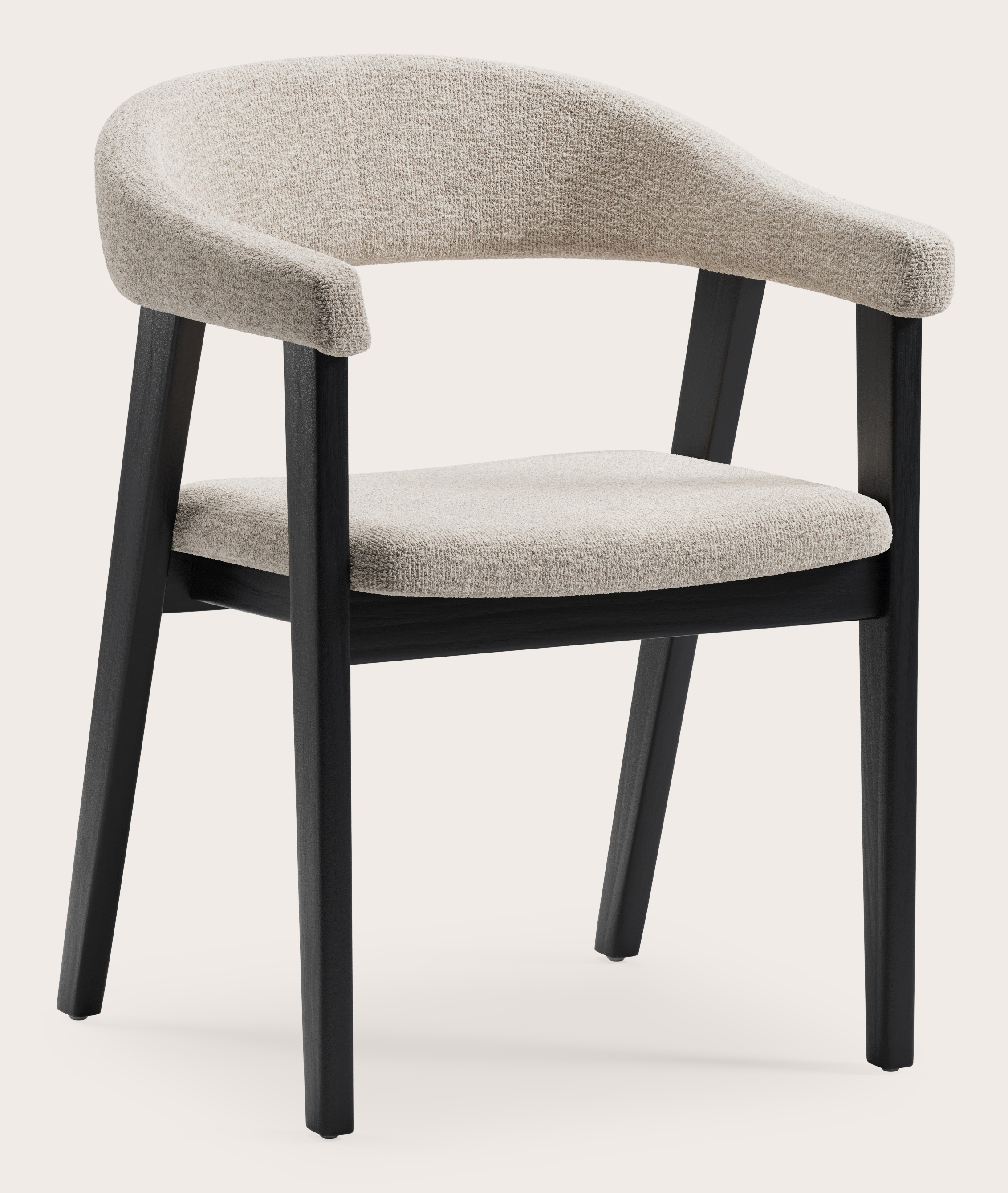 Fauteuil Gubbio en Nova tissu Almond avec pied de chaise en chêne noir