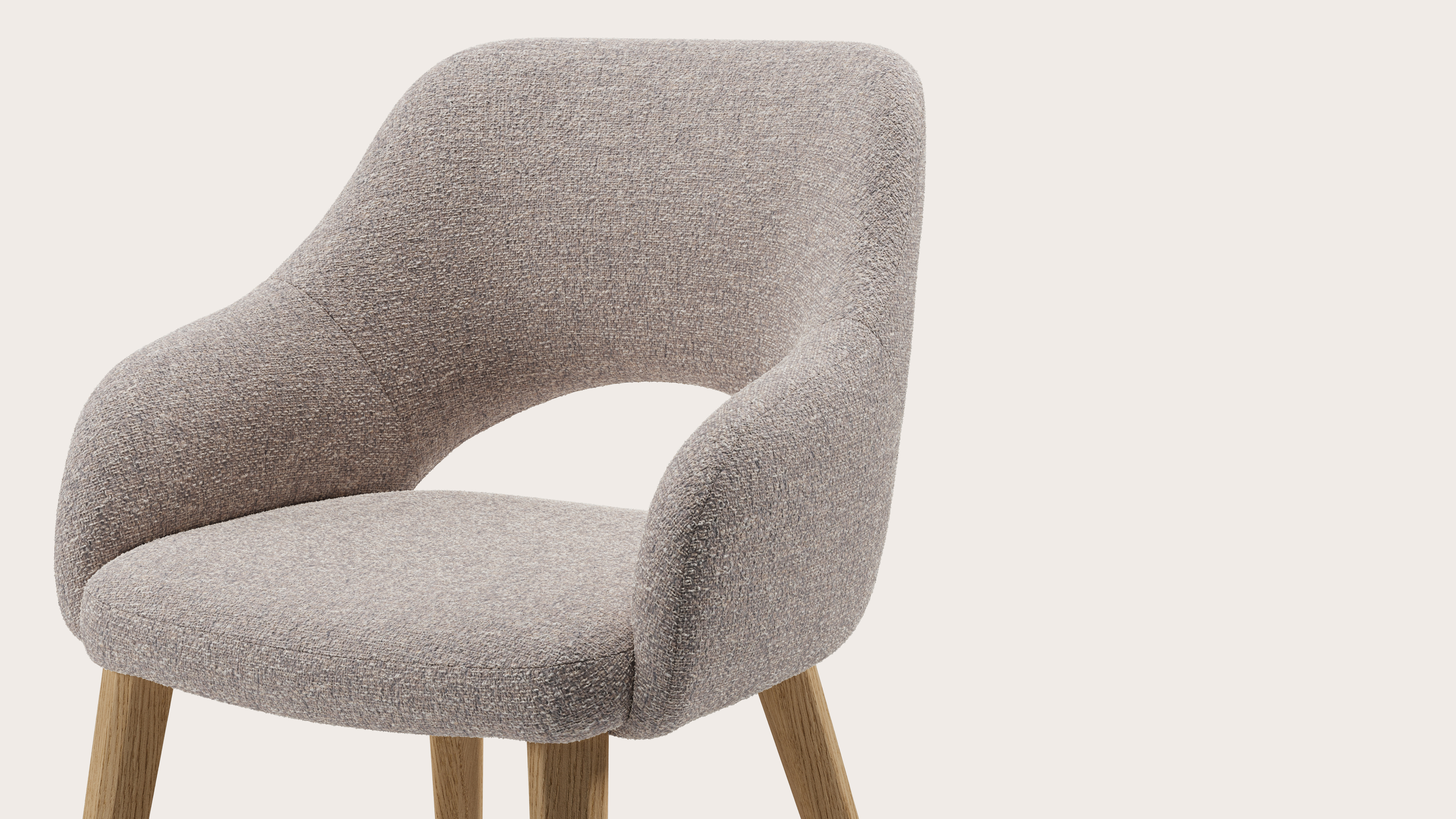 Fauteuil Gabrio en Stanza tissu Shell avec pied de chaise en chêne couleur naturelle