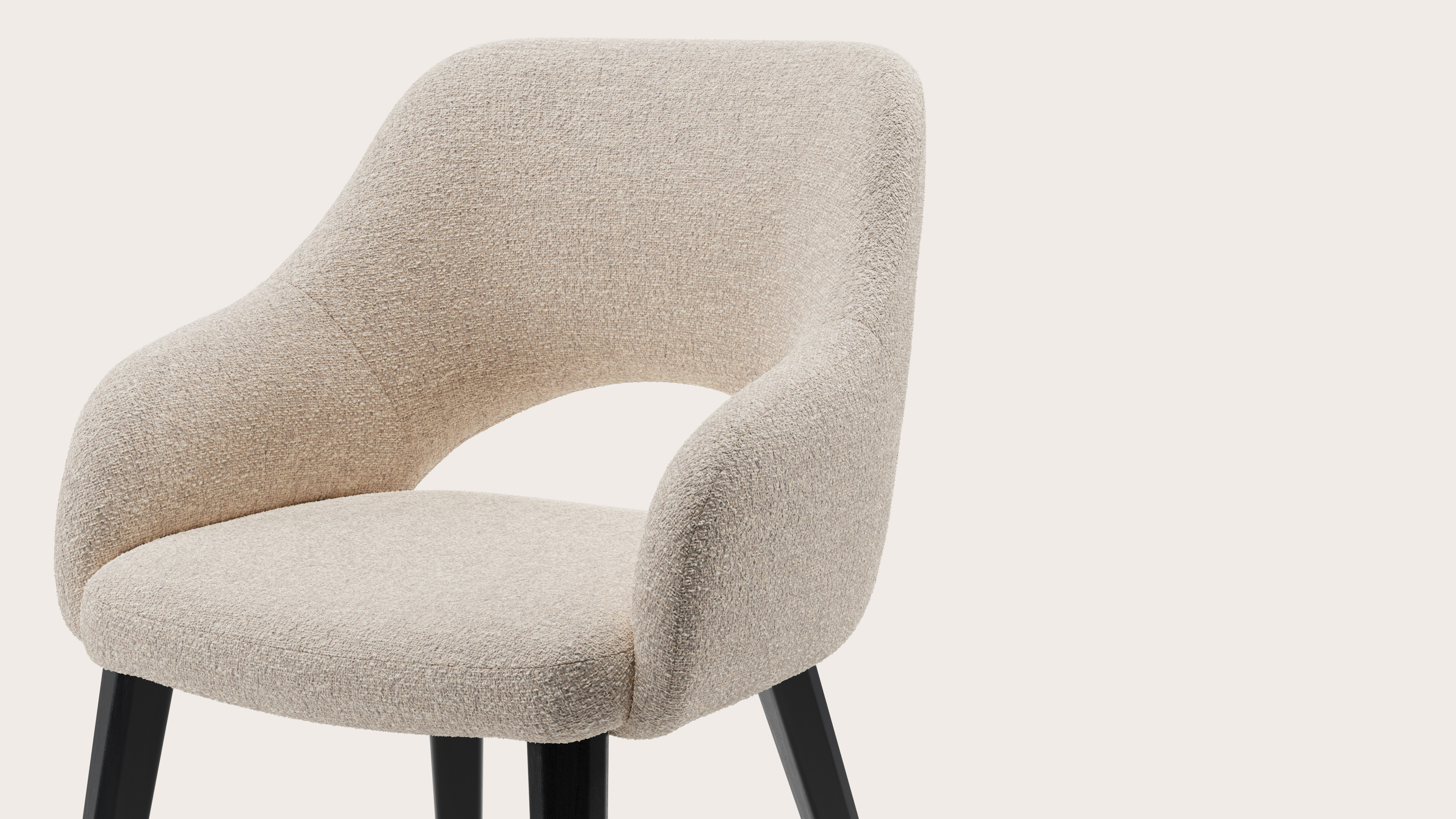 Fauteuil Gabrio en Stanza tissu Natural avec pied de chaise en chêne noir