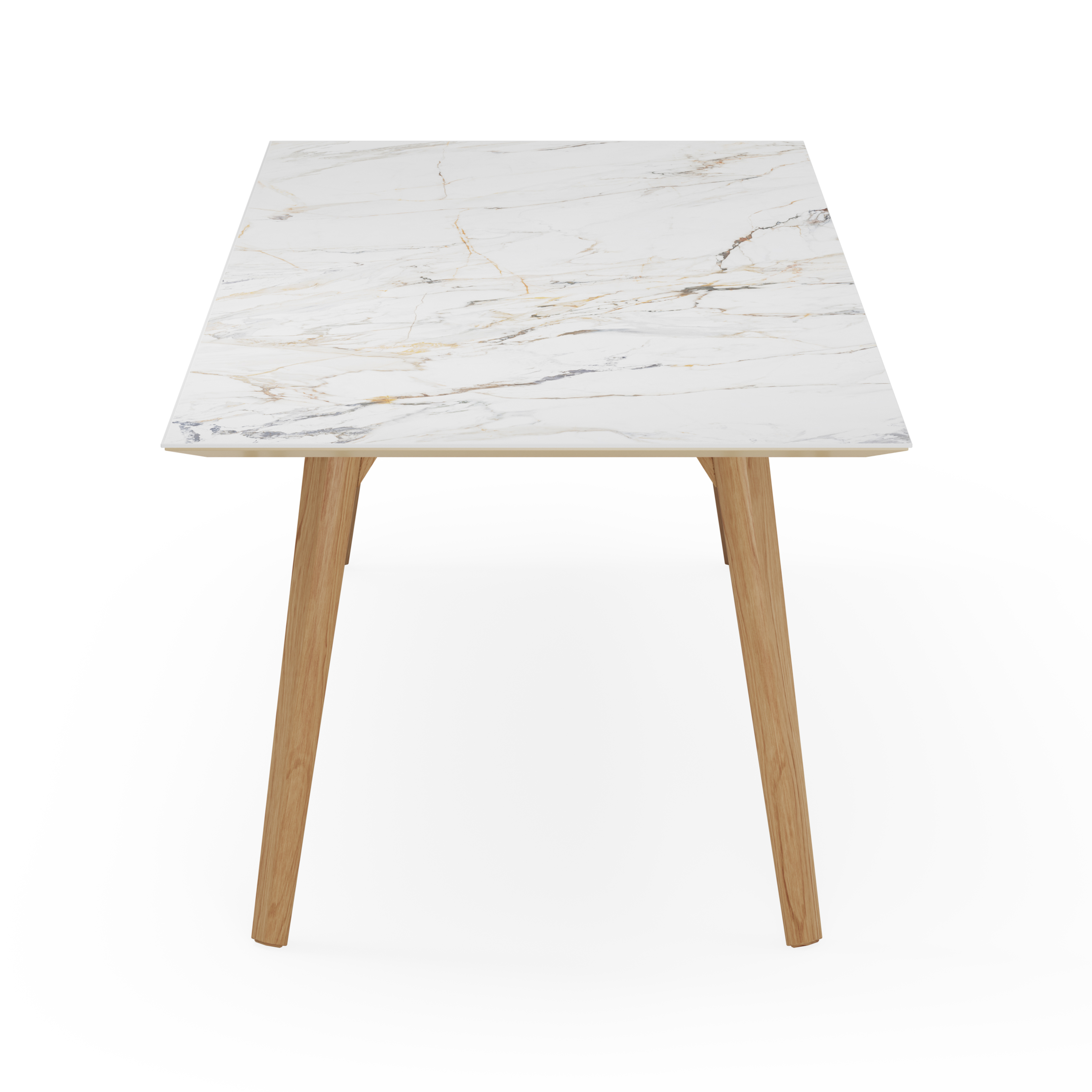 Table de salle à manger Clino armature en chêne couleur naturelle avec plateau Ceramo rectangulaire céramique en couleur Calacatta Luxe 260 x 100 x 77 cm