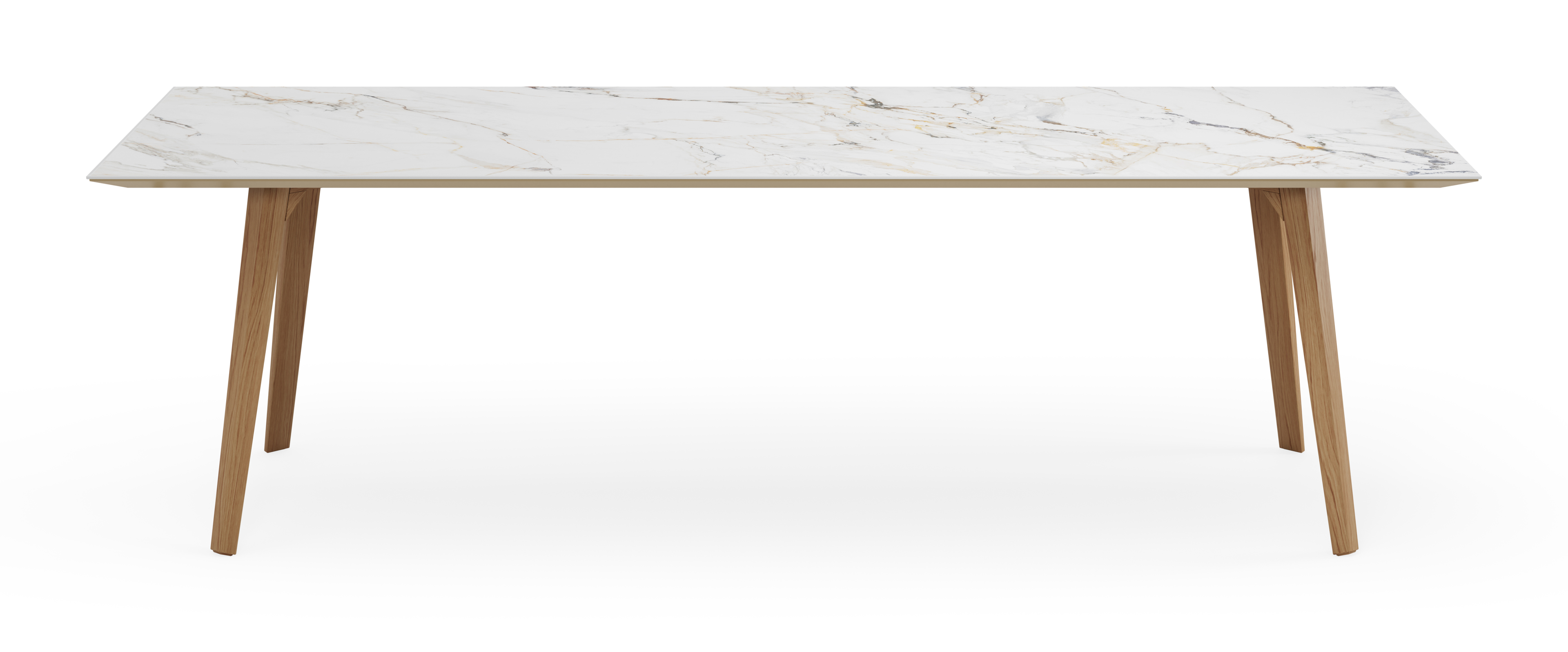 Table de salle à manger Clino armature en chêne couleur naturelle avec plateau Ceramo rectangulaire céramique en couleur Calacatta Luxe 260 x 100 x 77 cm