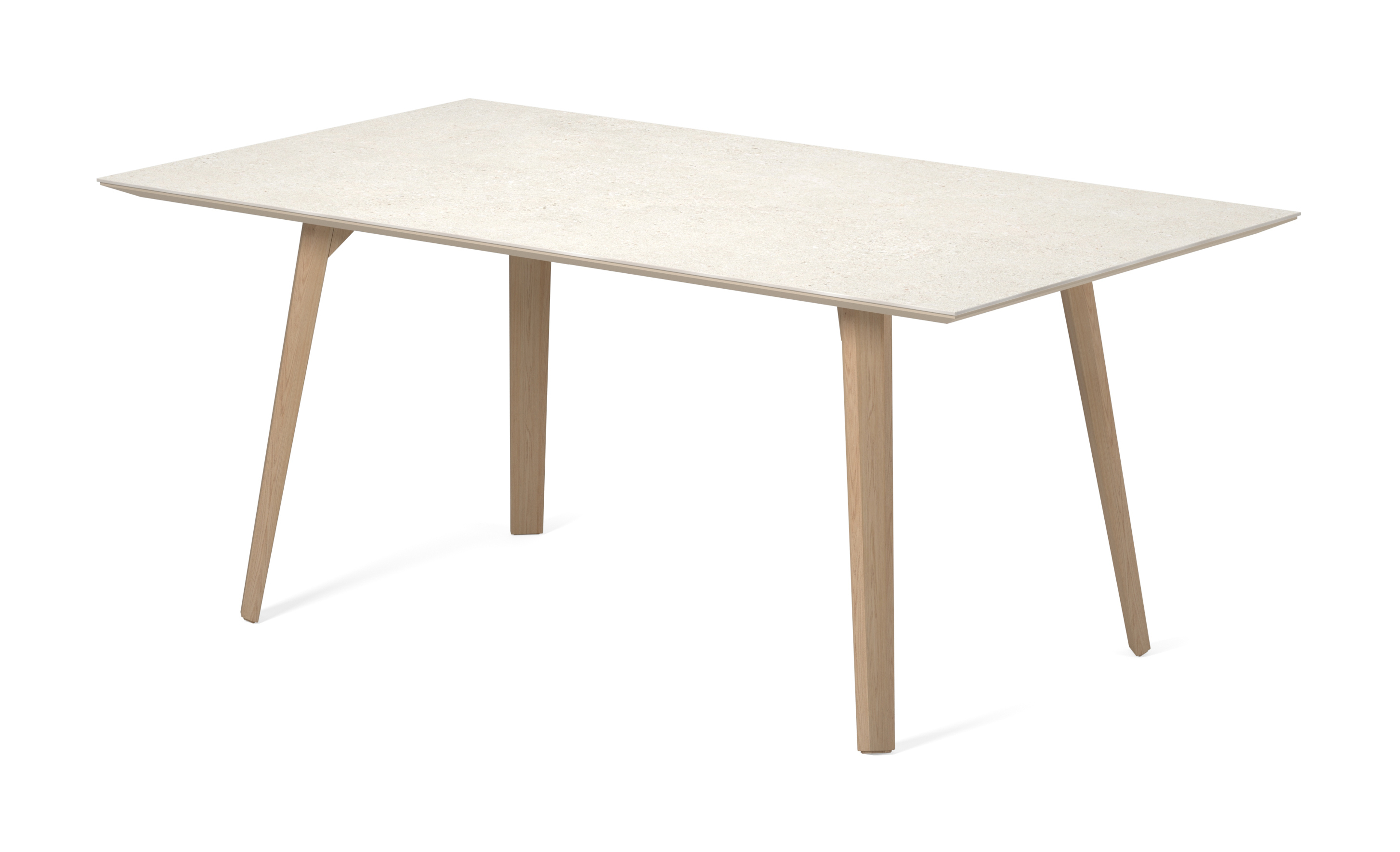 Eettafel Clino onderstel in natuurkleurige eik met rechthoekig volkeramisch Ceramo blad in kleur Shilin 180 x 90 x 77 cm