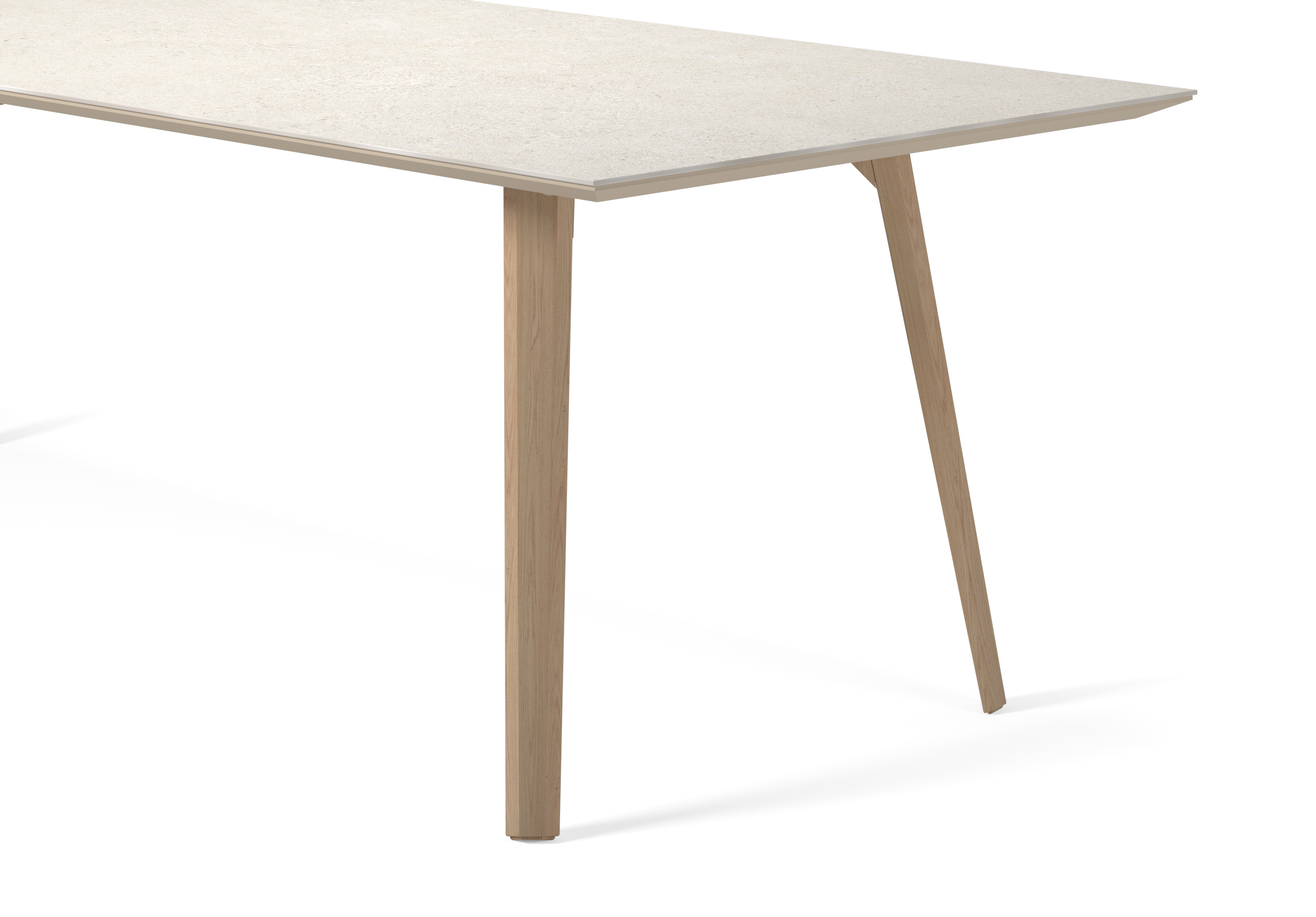 Eettafel Clino onderstel in natuurkleurige eik met rechthoekig volkeramisch Ceramo blad in kleur Shilin 300 x 100 x 77 cm