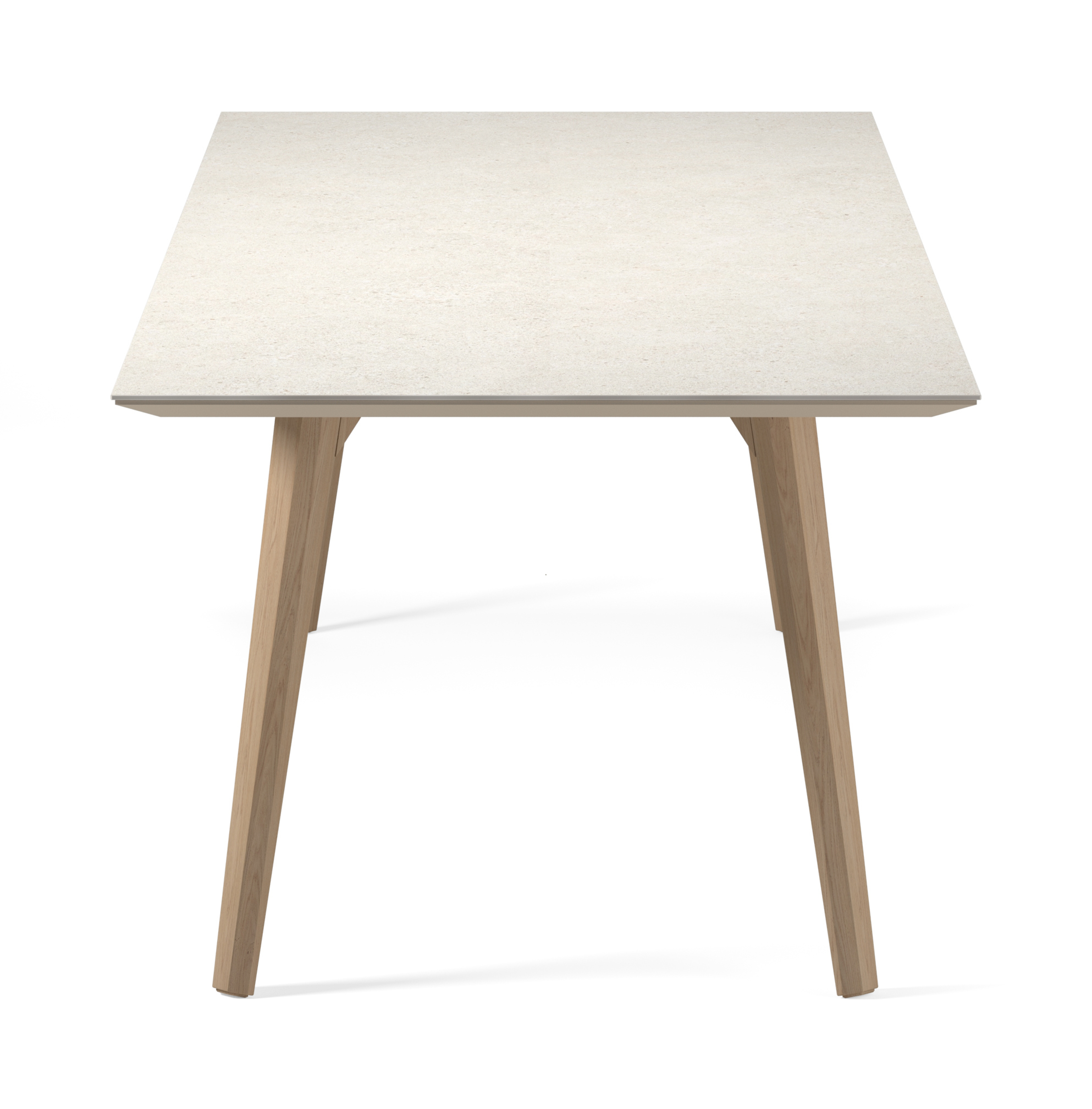 Eettafel Clino onderstel in natuurkleurige eik met rechthoekig volkeramisch Ceramo blad in kleur Shilin 300 x 100 x 77 cm