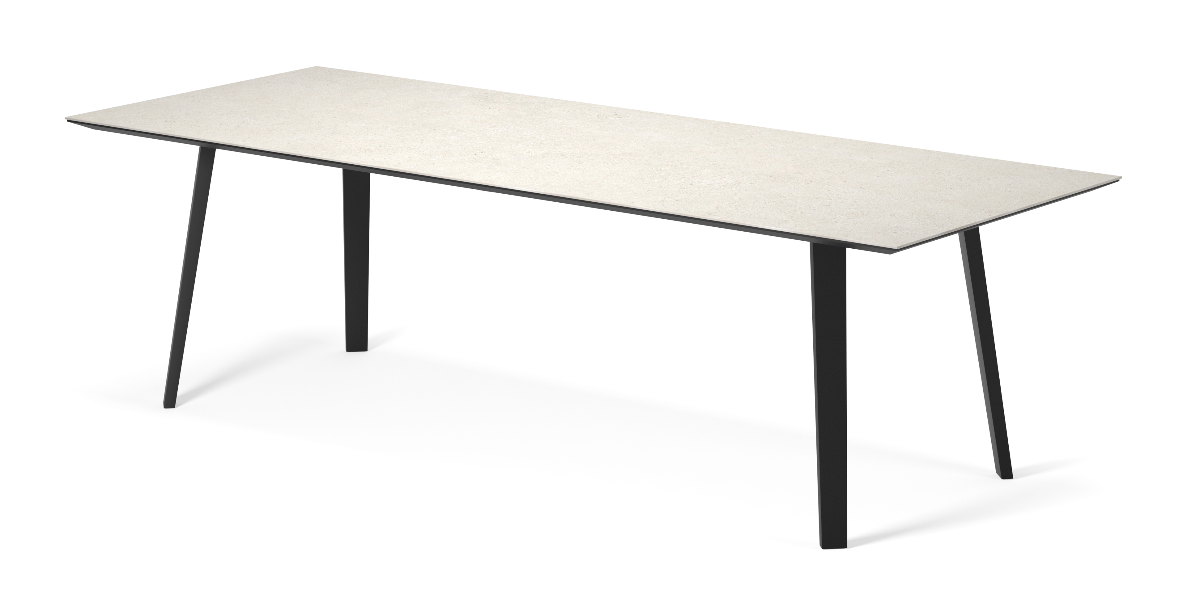 Eettafel Clino onderstel in zwart metaal met rechthoekig volkeramisch Ceramo blad in kleur Shilin 300 x 100 x 77 cm