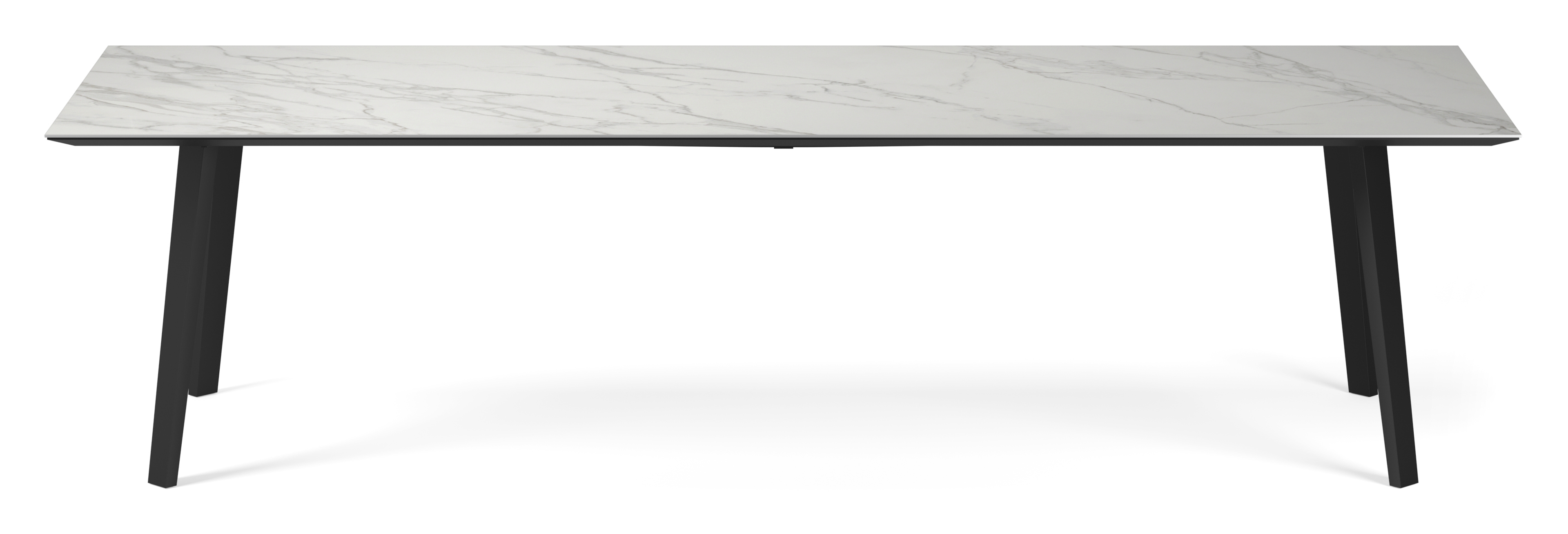 Table de salle à manger Clino armature en métal noir avec plateau Ceramo rectangulaire céramique en couleur Calacatta 300 x 100 x 77 cm