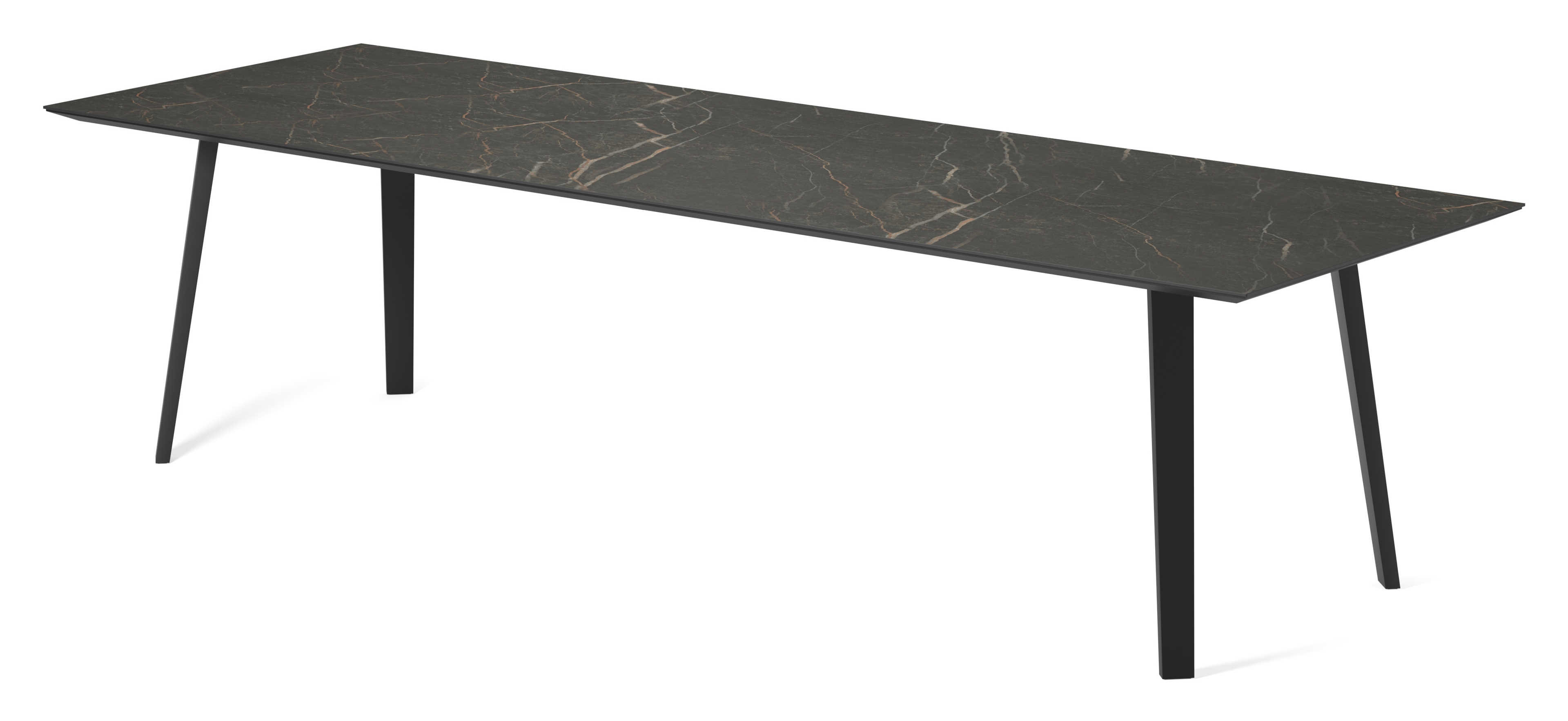 Table de salle à manger Clino armature en métal noir avec plateau Ceramo rectangulaire céramique en couleur Black Obsession 300 x 100 x 77 cm