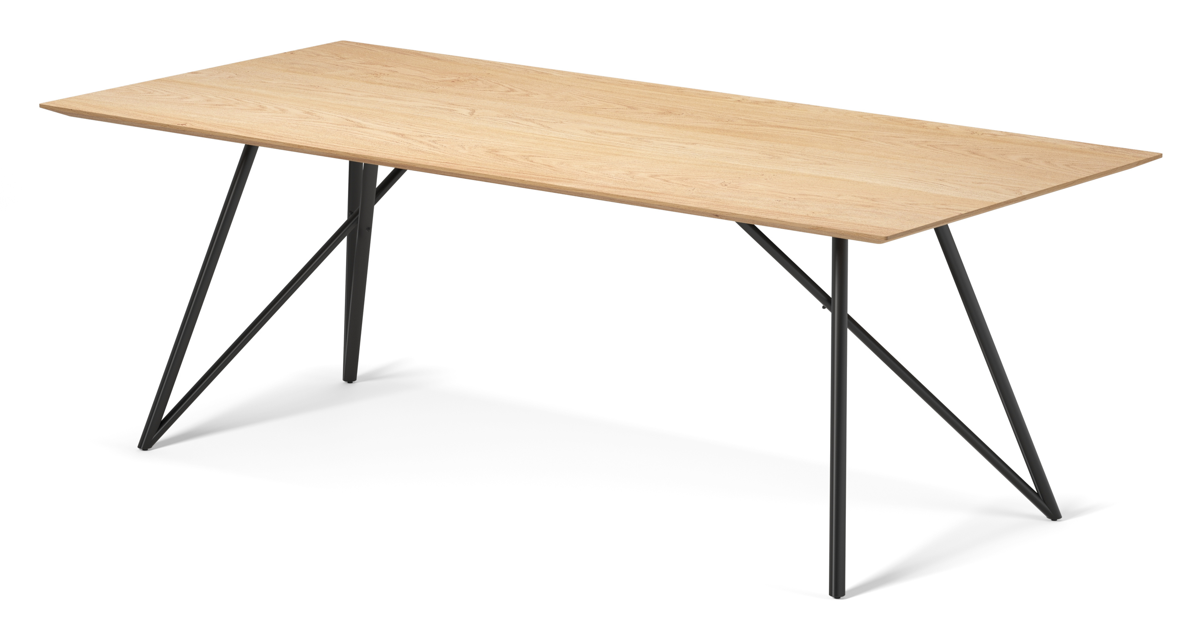Eettafel Ragno onderstel in zwart metaal met rechthoekig Finesso blad in natuurkleurige eik 220 x 100 x 77 cm