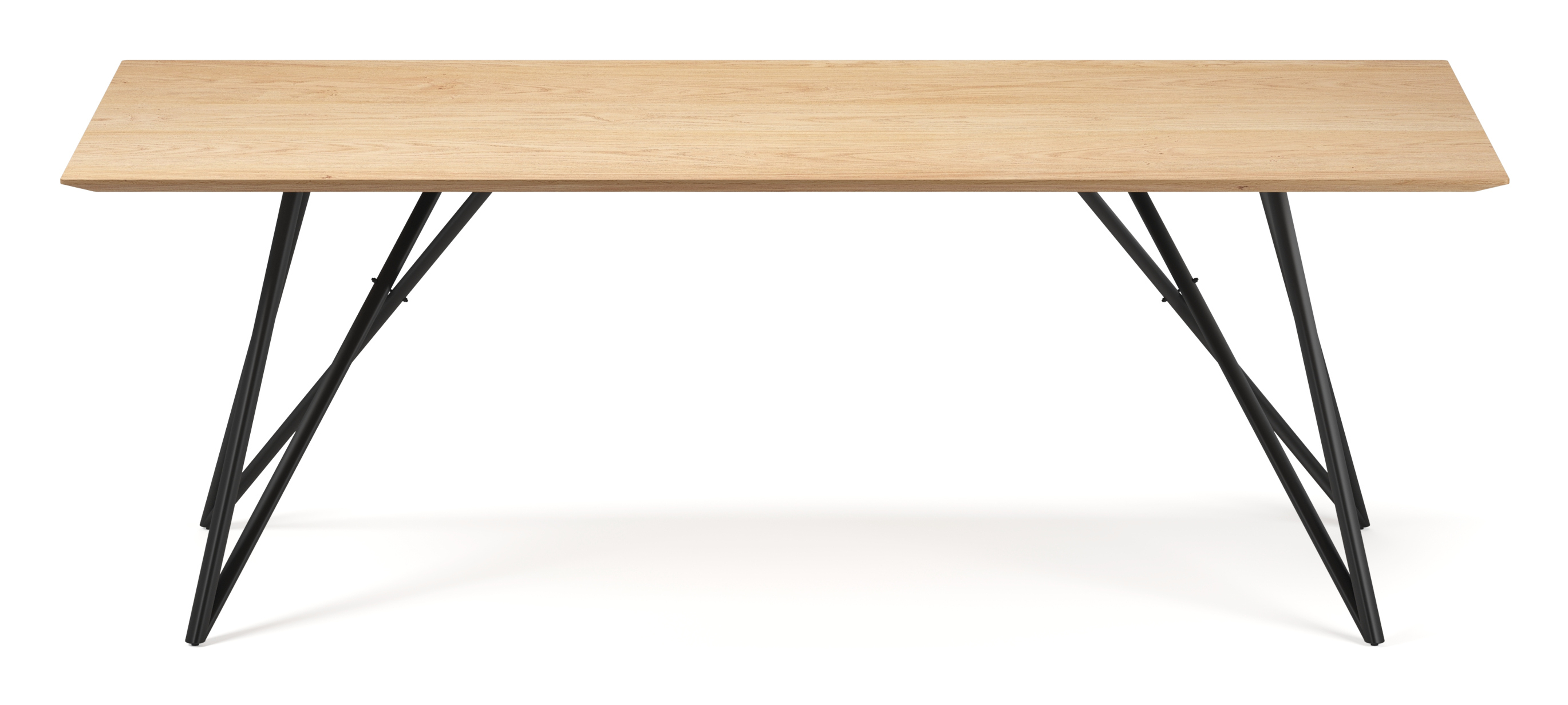 Eettafel Ragno onderstel in zwart metaal met rechthoekig Finesso blad in natuurkleurige eik 220 x 100 x 77 cm