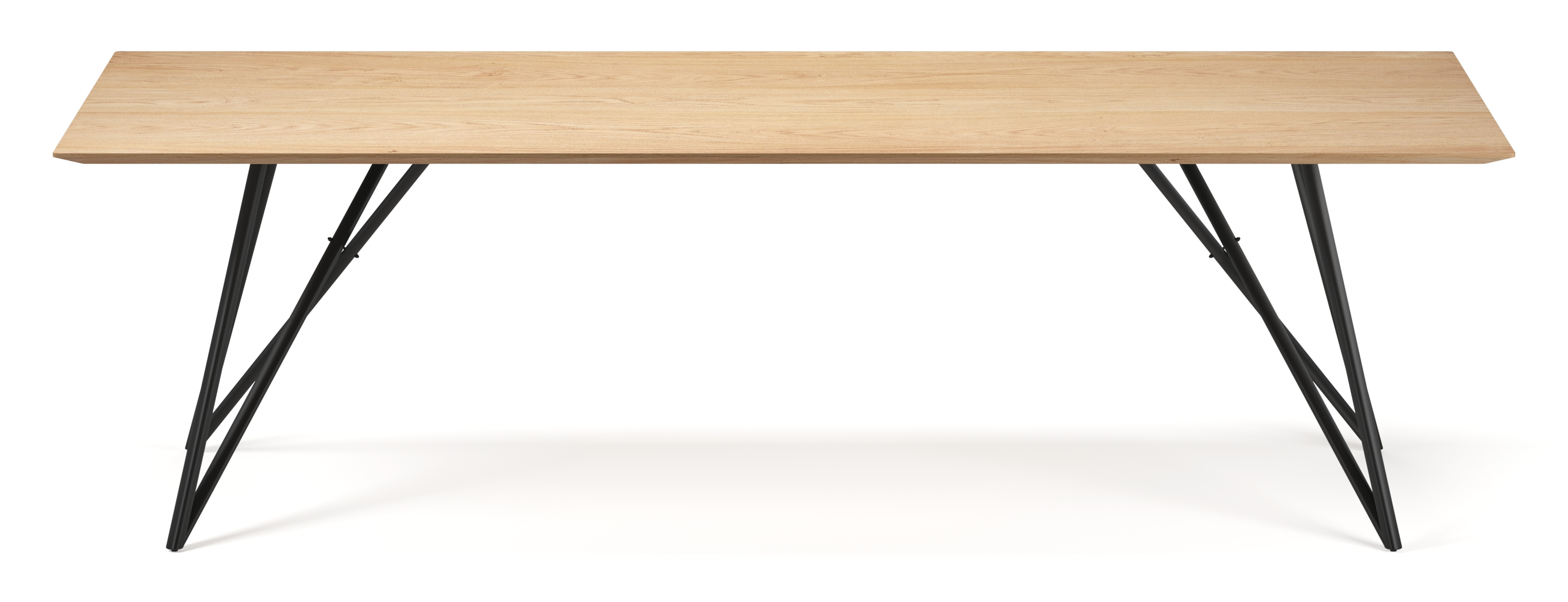 Eettafel Ragno onderstel in zwart metaal met rechthoekig Finesso blad in natuurkleurige eik  260 x 100 x 77 cm