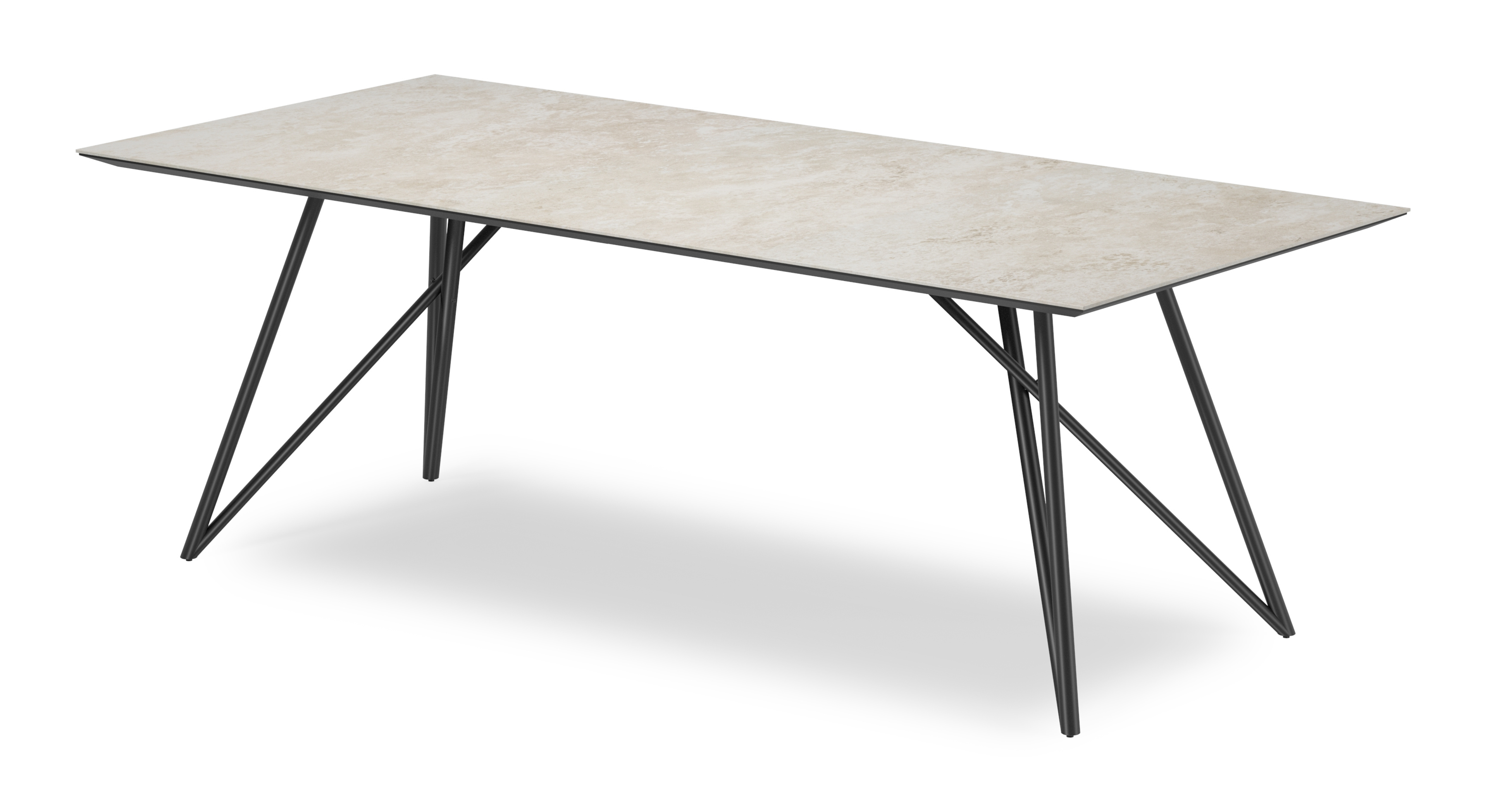 Eettafel Ragno onderstel in zwart metaal met rechthoekig volkeramisch Ceramo blad in kleur Rapolano 220 x 100 x 77 cm
