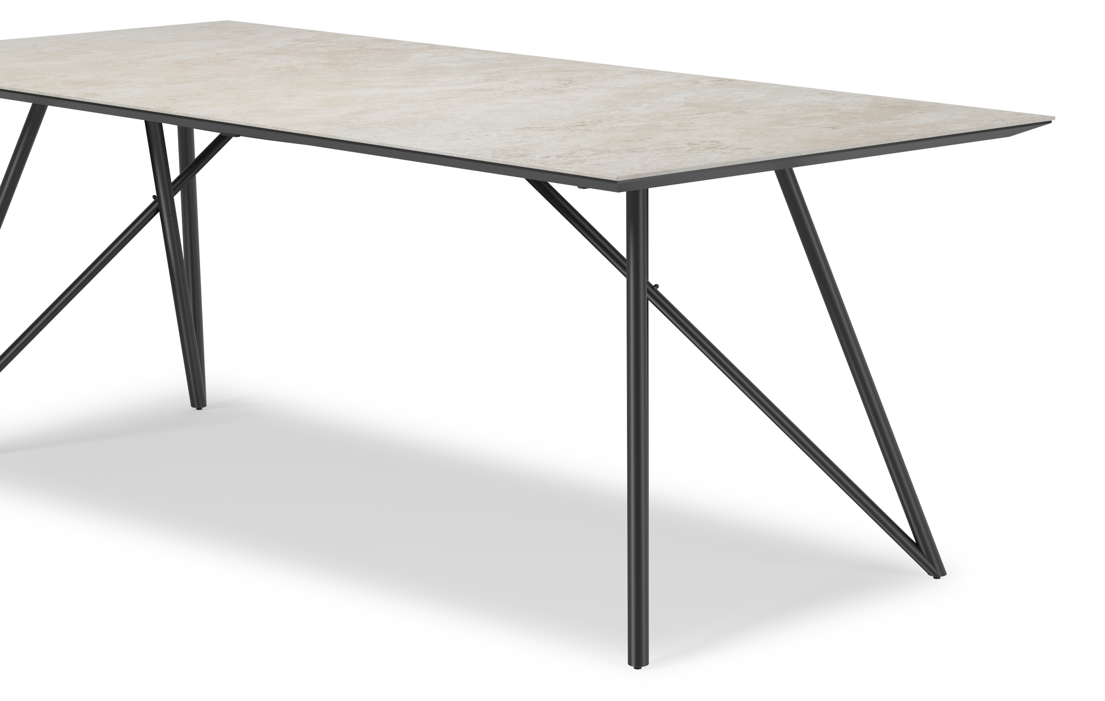 Eettafel Ragno onderstel in zwart metaal met rechthoekig volkeramisch Ceramo blad in kleur Rapolano 220 x 100 x 77 cm