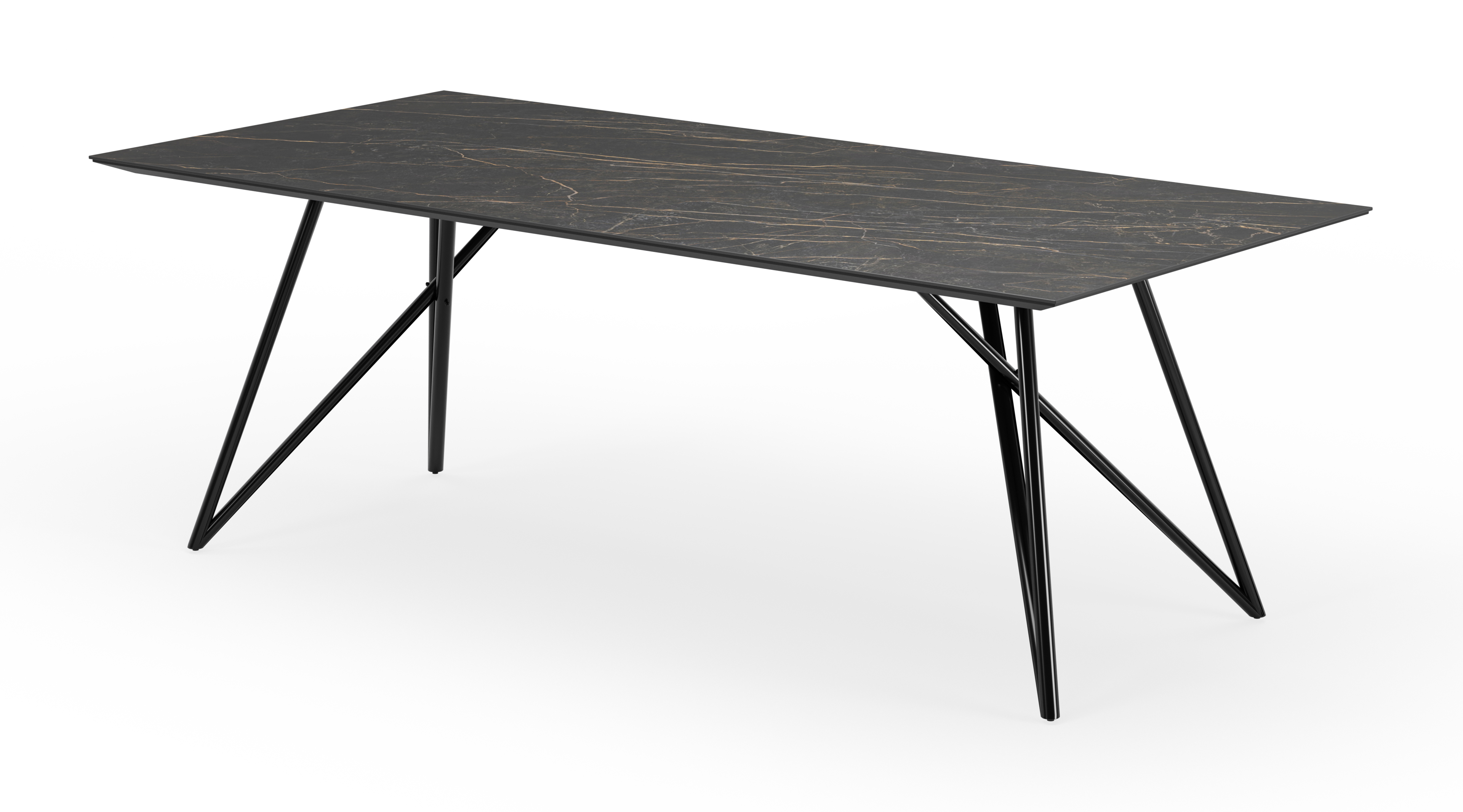 Table de salle à manger Ragno armature en métal noir avec plateau Ceramo rectangulaire céramique en couleur Black Obsession 220 x 100 x 77 cm