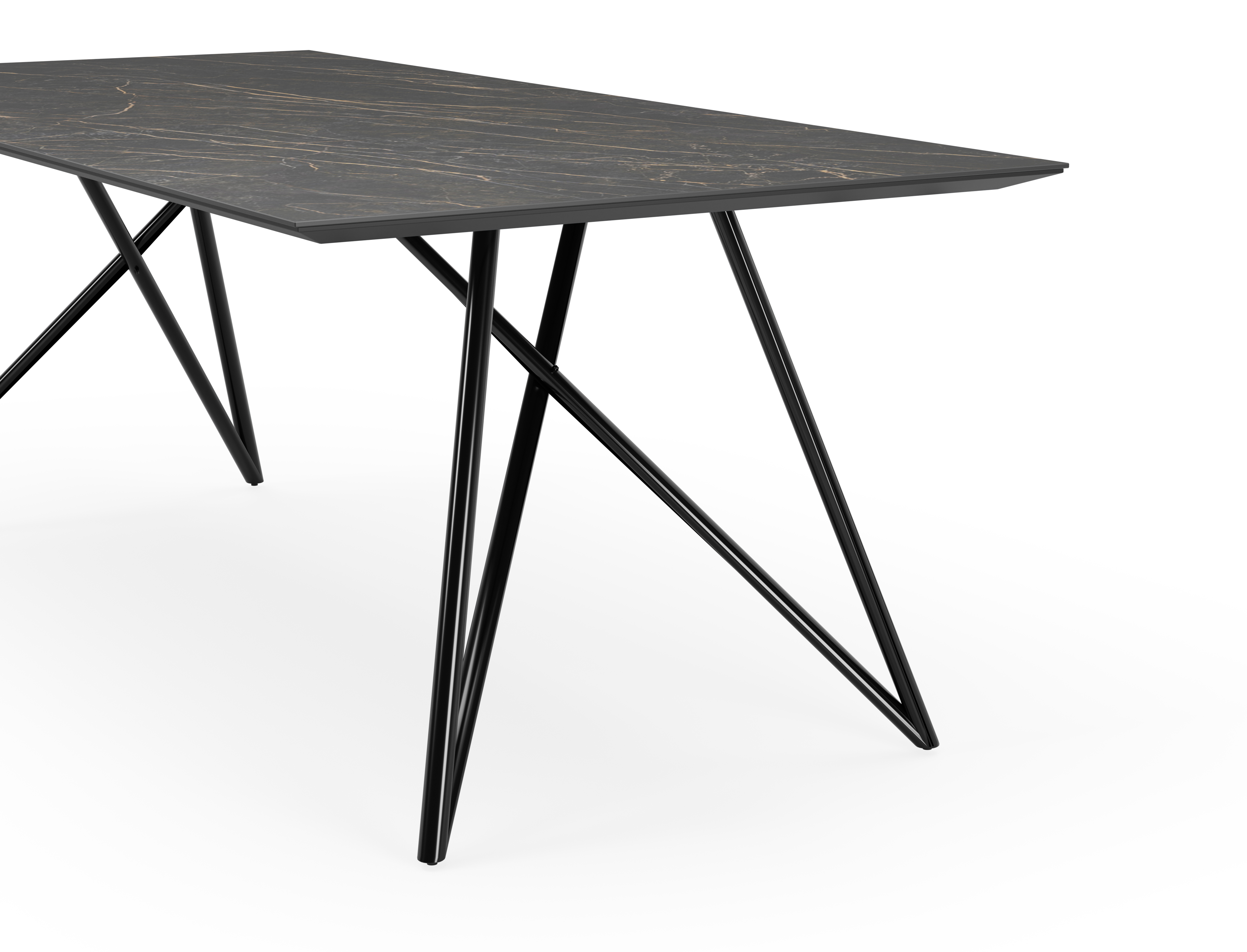 Table de salle à manger Ragno armature en métal noir avec plateau Ceramo rectangulaire céramique en couleur Black Obsession 220 x 100 x 77 cm