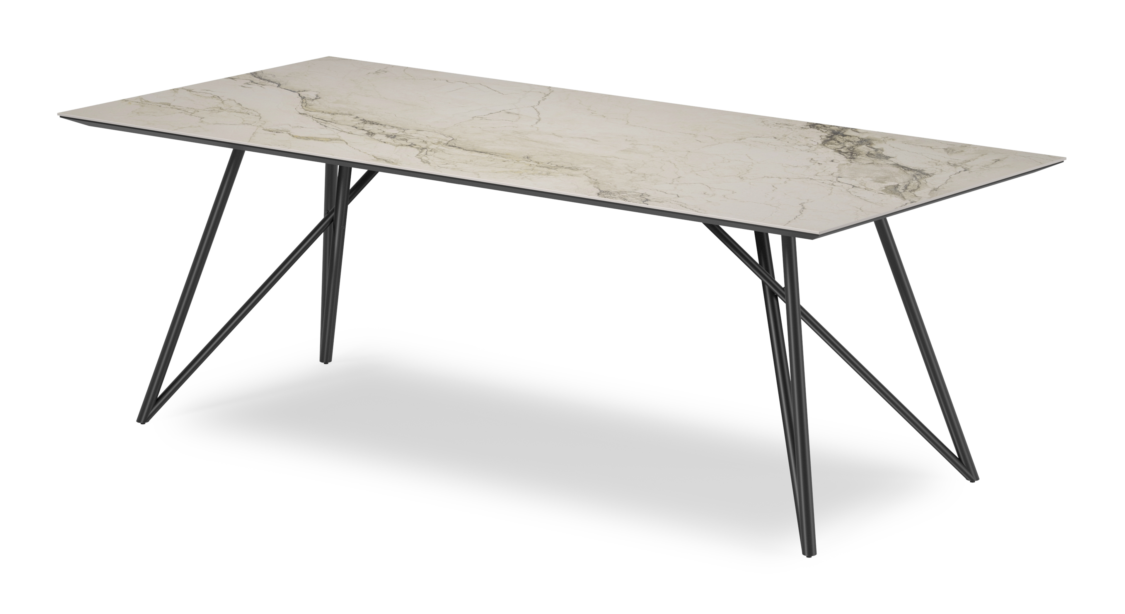 Eettafel Ragno onderstel in zwart metaal met rechthoekig volkeramisch Ceramo blad in kleur Colorado Dunes 260 x 100 x 77 cm