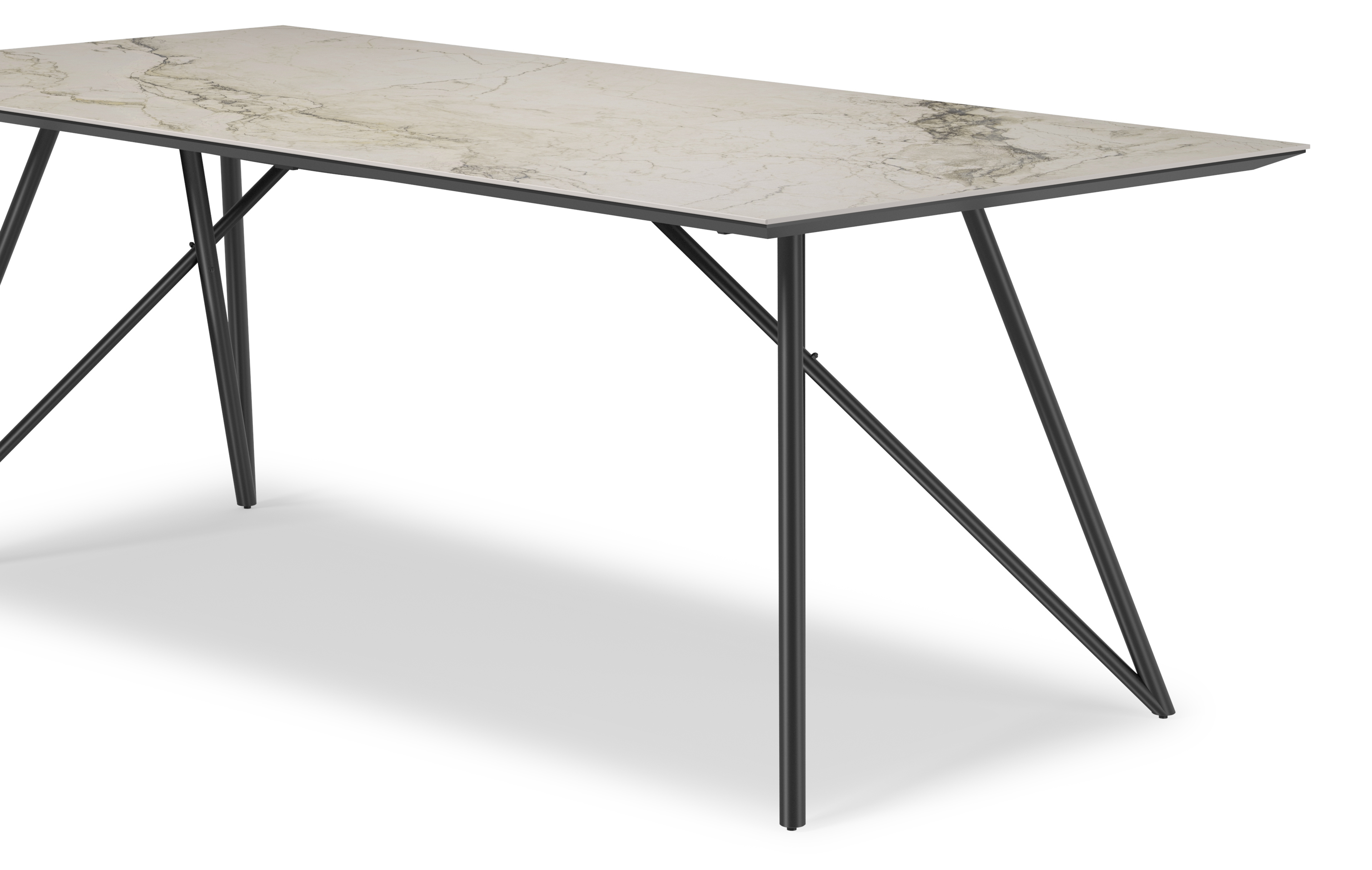 Eettafel Ragno onderstel in zwart metaal met rechthoekig volkeramisch Ceramo blad in kleur Colorado Dunes 260 x 100 x 77 cm