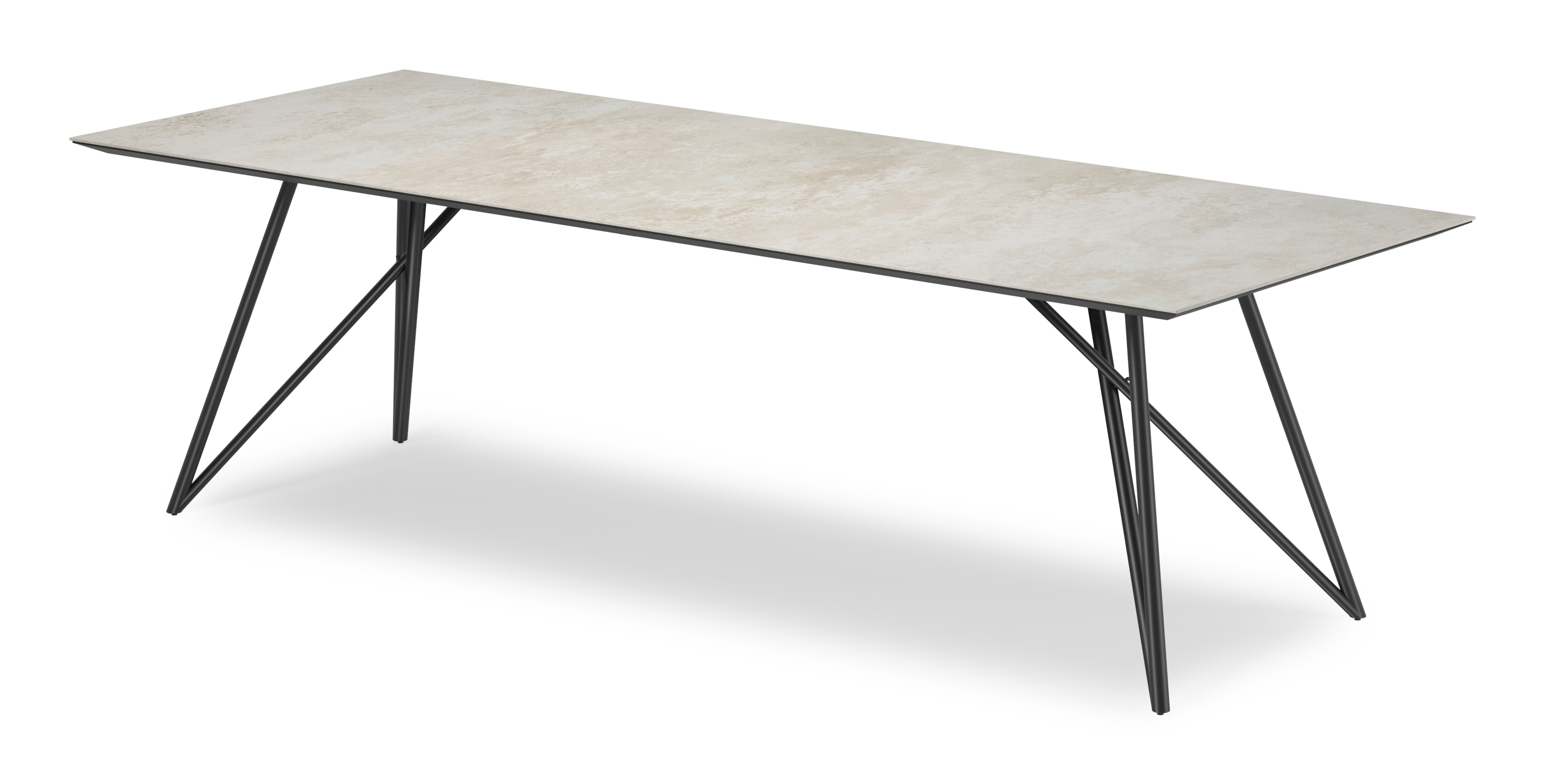 Eettafel Ragno onderstel in zwart metaal met rechthoekig volkeramisch Ceramo blad in kleur Rapolano 260 x 100 x 77 cm