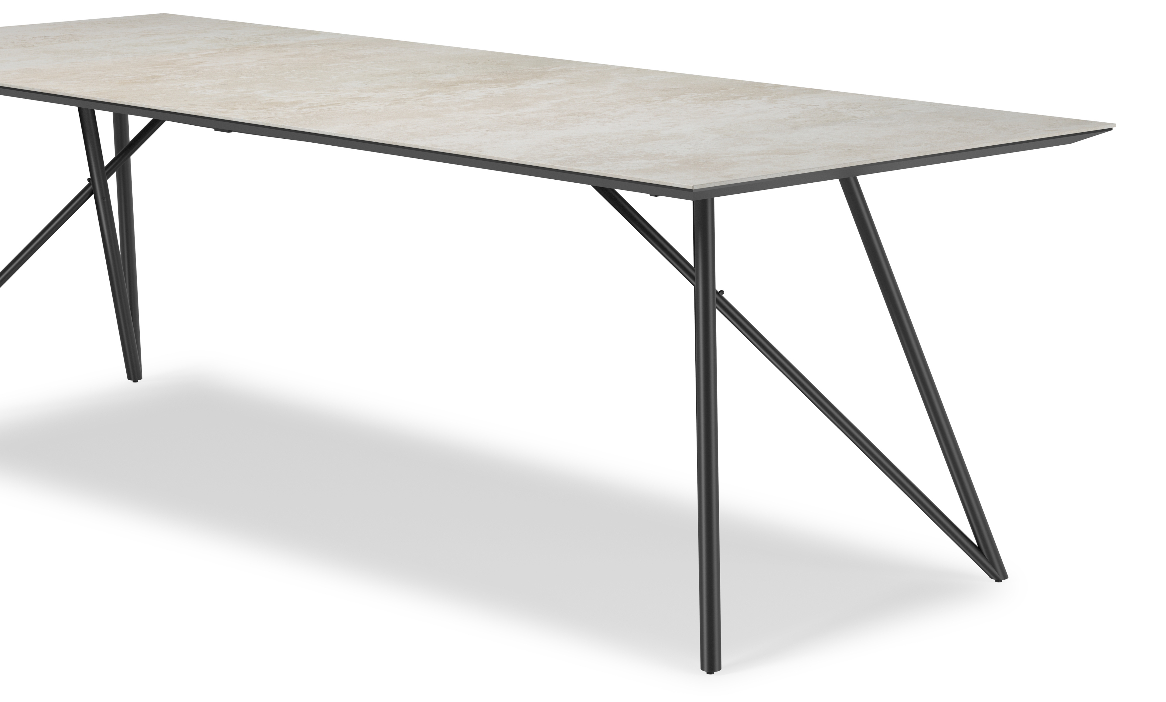 Eettafel Ragno onderstel in zwart metaal met rechthoekig volkeramisch Ceramo blad in kleur Rapolano 260 x 100 x 77 cm