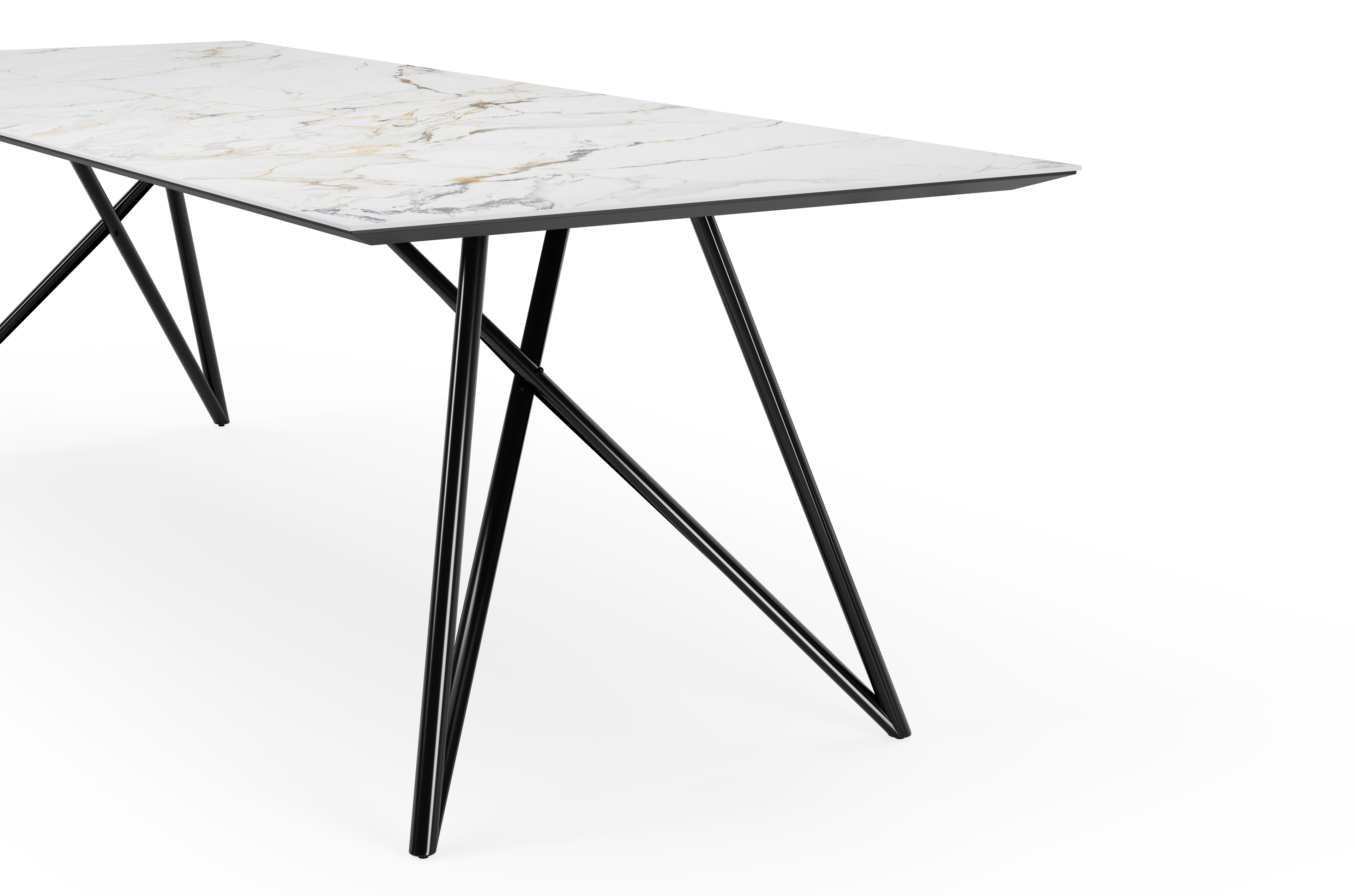 Table de salle à manger Ragno armature en métal noir  avec plateau Ceramo rectangulaire céramique en couleur Calacatta Luxe  260 x 100 x 77 cm